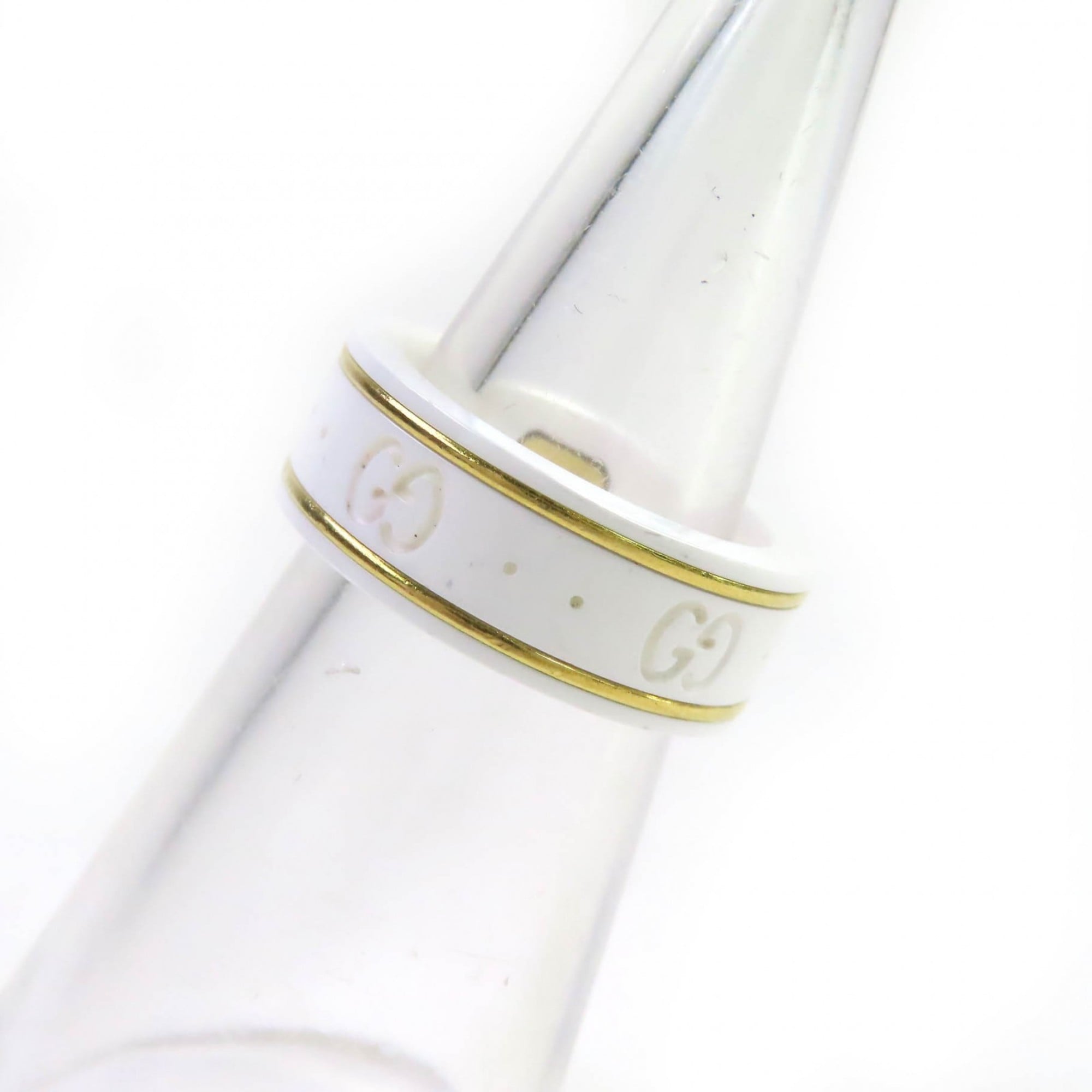 GUCCI Icon Ring, 18K White Gold, Ceramic, 4.5g, Made in Italy, Approx. Japanese Size, Includes Case, Women's — Like New