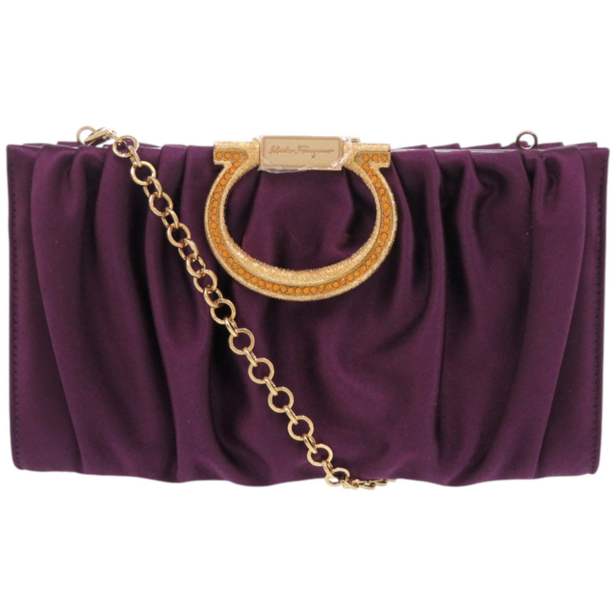 Like new Salvatore Ferragamo Gancini E0 21 B912 satin purple clutch bag 0467 — Like New