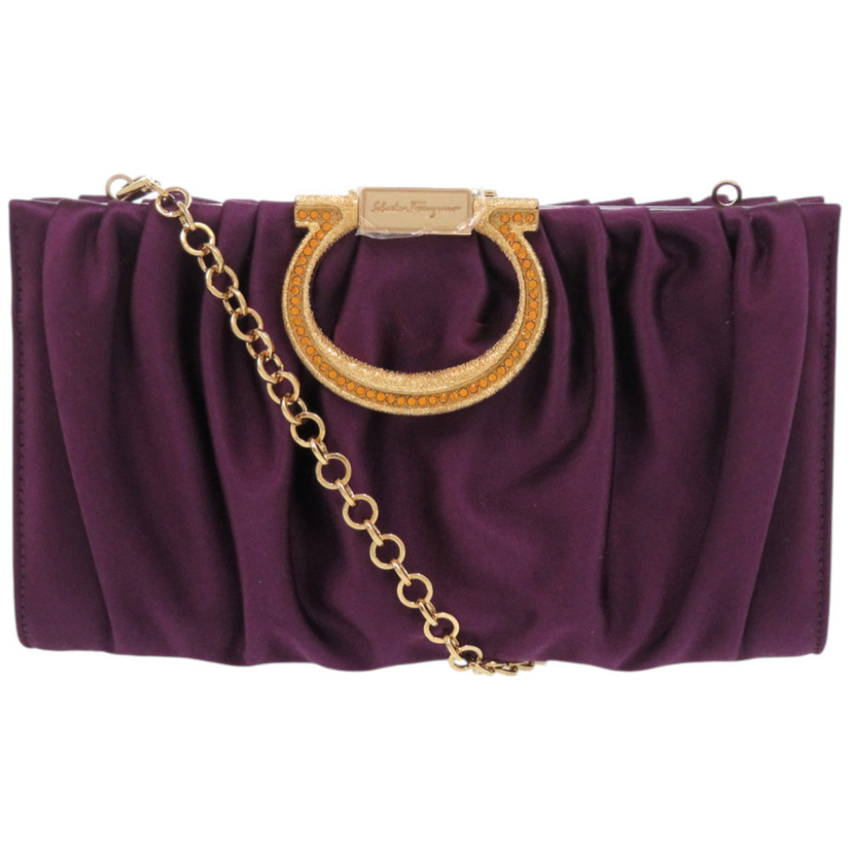 Like new Salvatore Ferragamo Gancini E0 21 B912 satin purple clutch bag 0467 — Like New