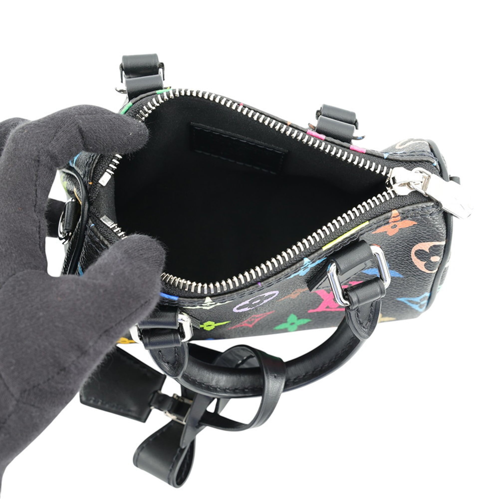 Louis Vuitton handbag, Monogram Multicolor LV X™ Nano Speedy M13406, 2-way design by Takashi Murakami, black, handbag for women, LOUIS VUITTON — Like New