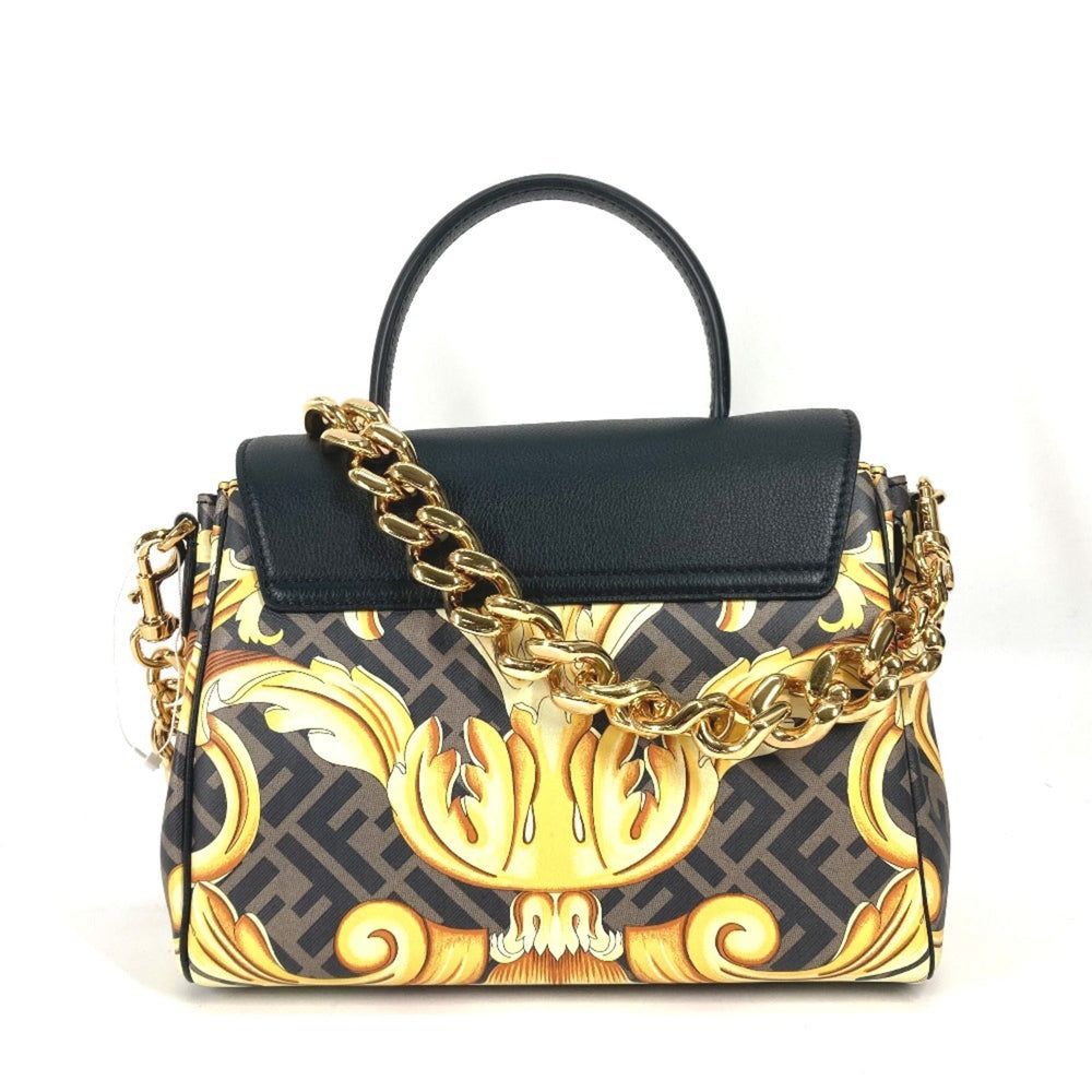 FENDI Versace collaboration VERSACE La Medusa satchel bag Zucca FENDACE Fenderche shoulder handbag leather ladies brown — New - Store Return