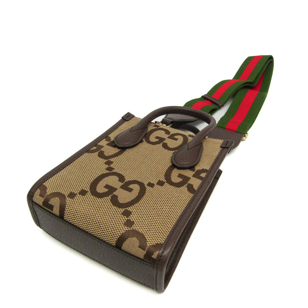 Gucci Jumbo GG Mini 699406 Women's Canvas,Leather Handbag,Shoulder Bag Beige,Dark Brown — Like New
