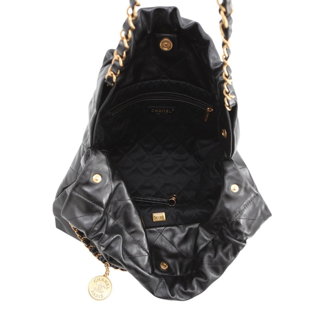 Chanel handbag, 22 medium, shiny calfskin, AS3261, CHANEL shoulder bag, black, handbag for women — Like New