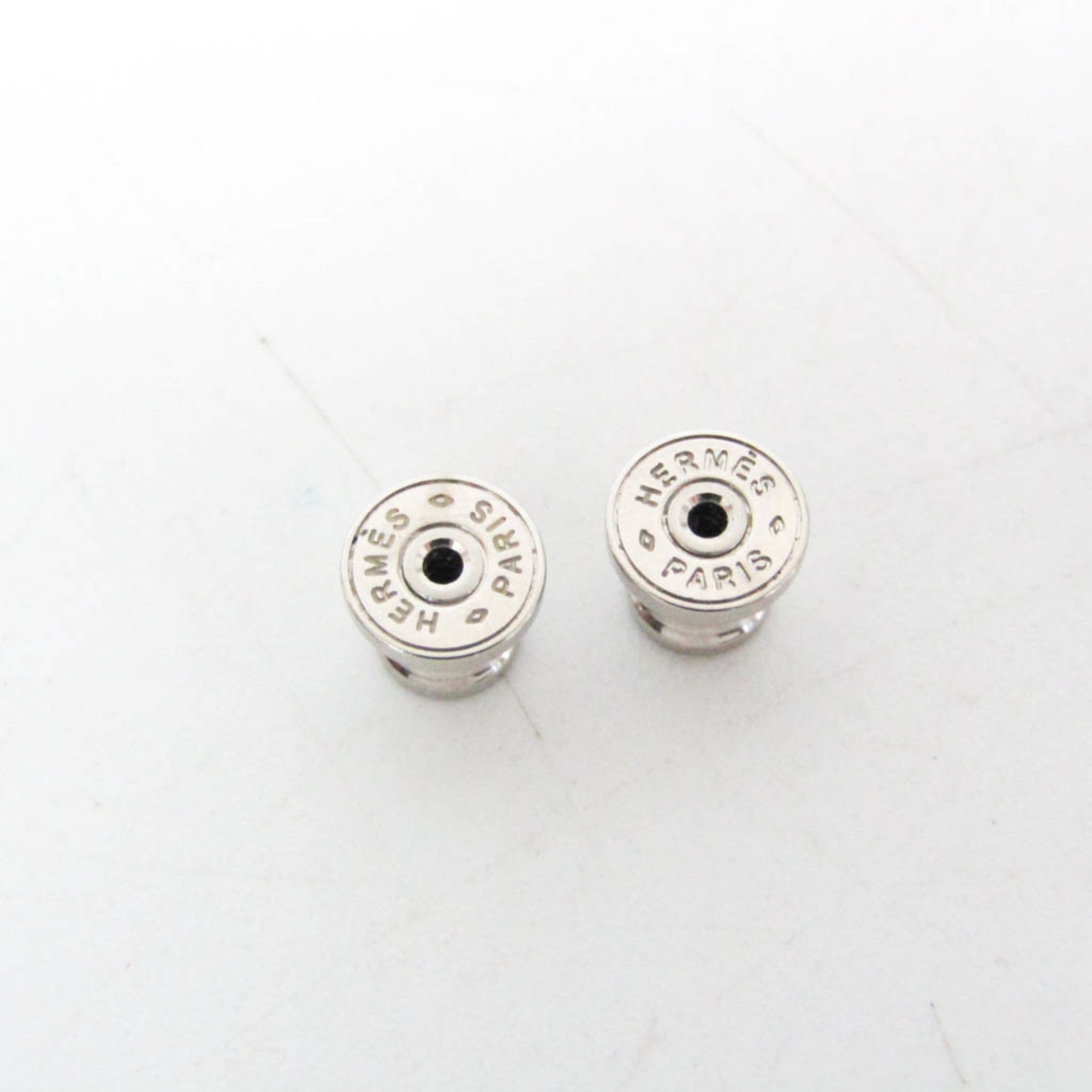 Hermes Medor Gaine GM Leather,Metal Stud Earrings Brown — Like New