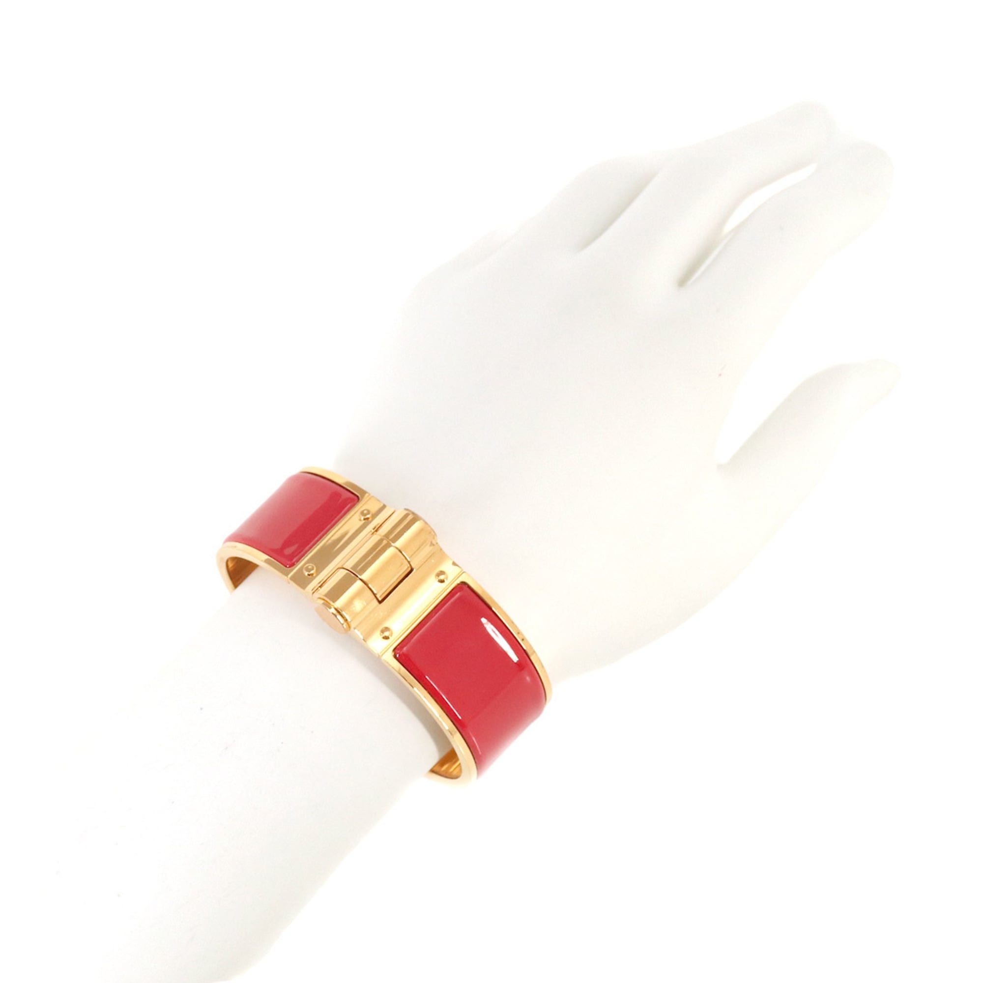 Hermes Charniere GM Bracelet Bangle Gold Rouge Vif — Like New