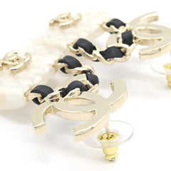 Chanel Earrings ABA008 White Black Matte Gold Resin Leather Metal B23C 2023 Model Year Coco Mark Matelassé Women's CHANEL — Like New