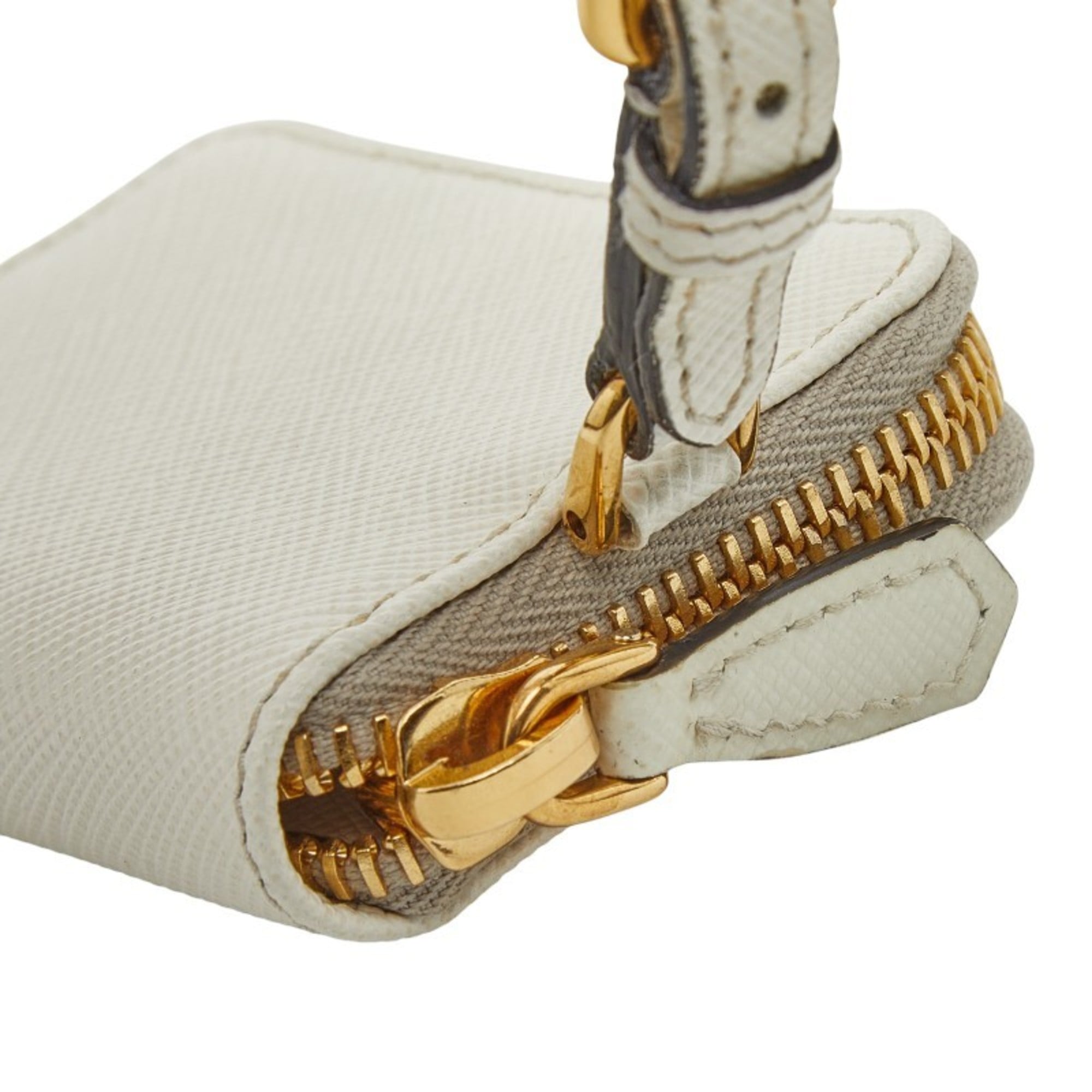 Prada Triangle Logo Plate Bag Charm, Wallet/Coin Case, Accessory 1TL085, White Saffiano Leather, Women's, PRADA