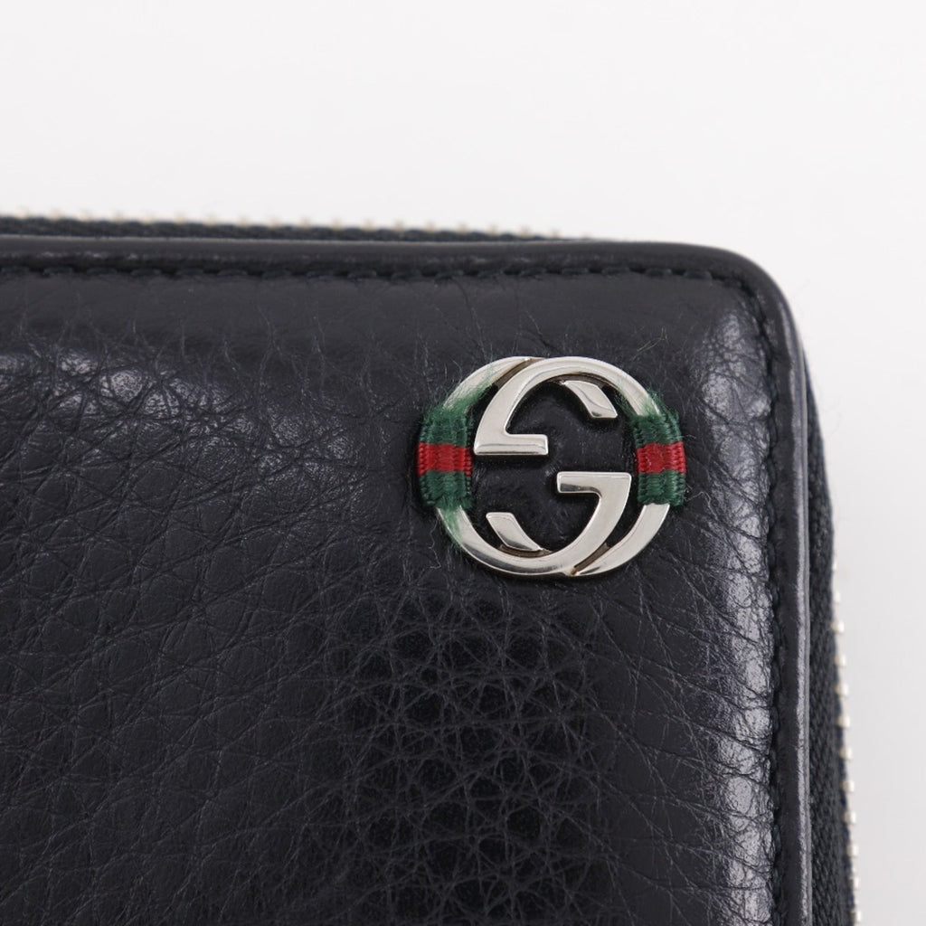 Gucci Sherry Line Long Wallet Interlocking G 308796 Leather Black Zipper Unisex
