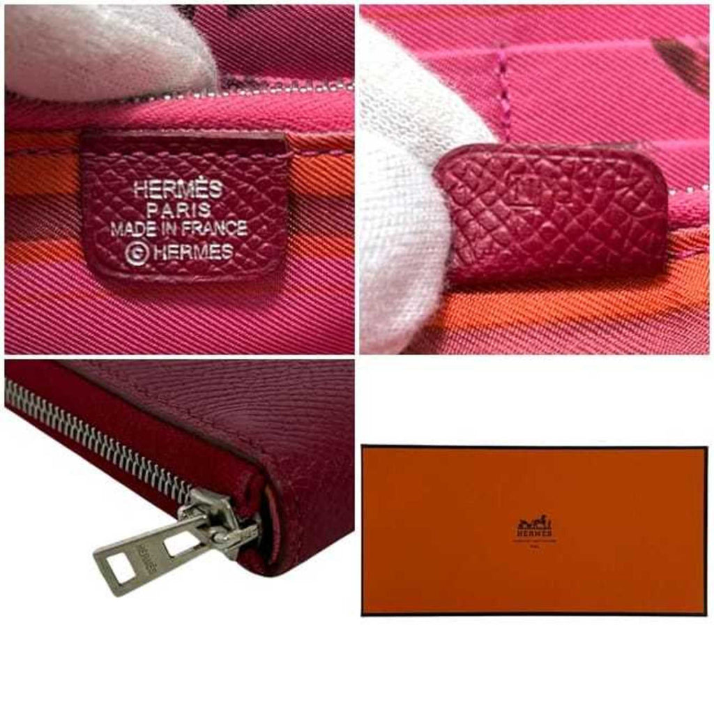 Hermès Round Long Wallet Azap Silkin f-24824 Bordeaux Leather Epson N Stamp HERMES Pink Wine Red Women's