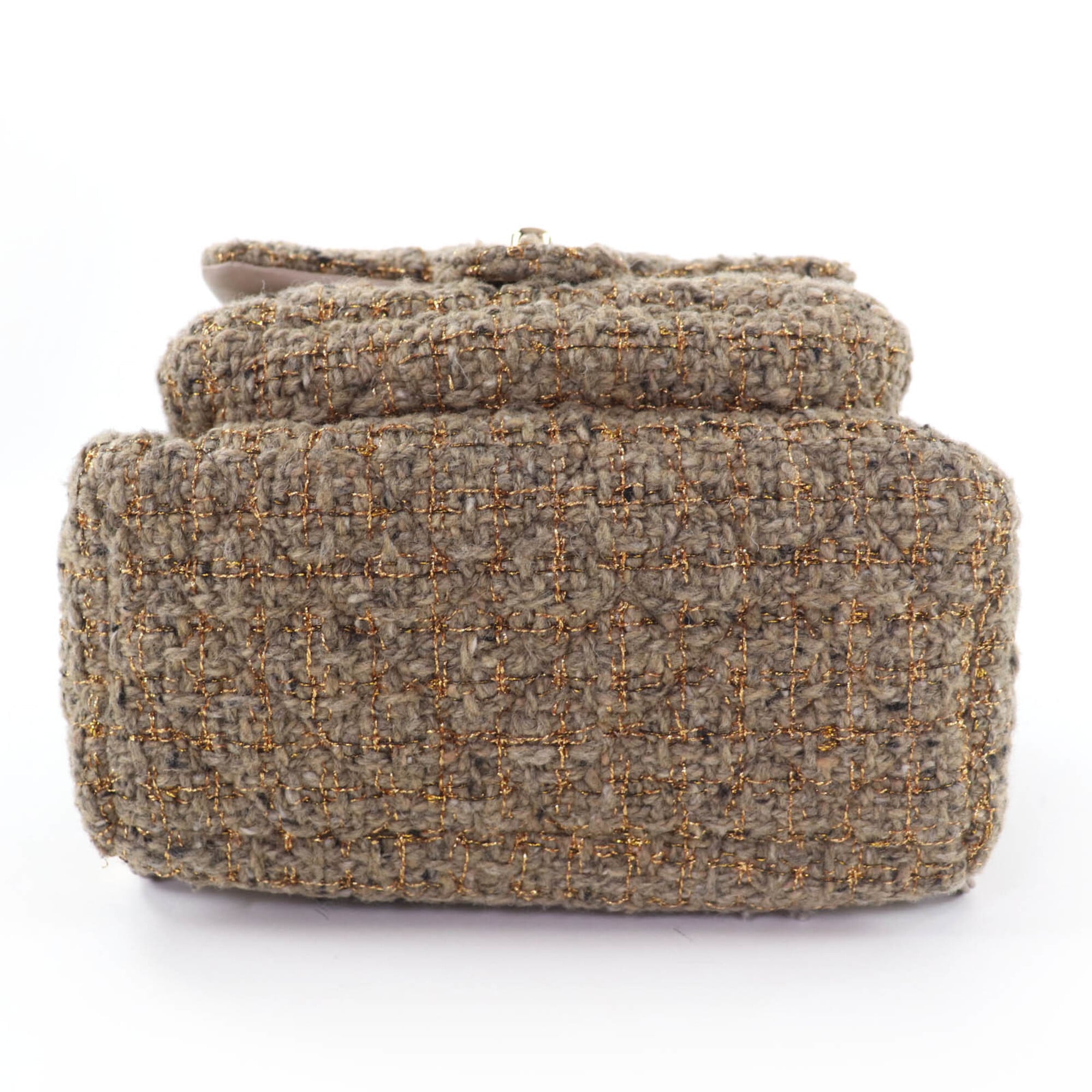 CHANEL Coco Mark Turnlock Matelassé Tweed Chain Shoulder Bag with Leather Accents, Brown, Made in Italy, Women's — Like New