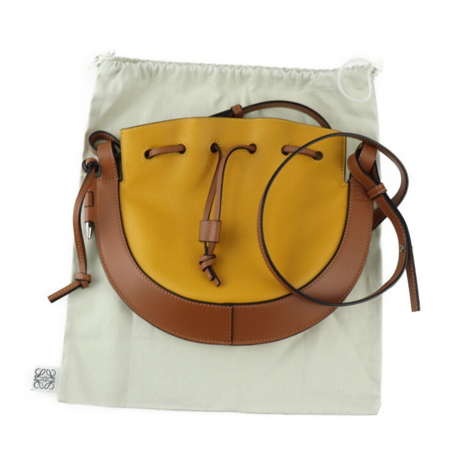 LOEWE Horseshoe Shoulder Bag A826303X03 Leather Yellow Brown Drawstring