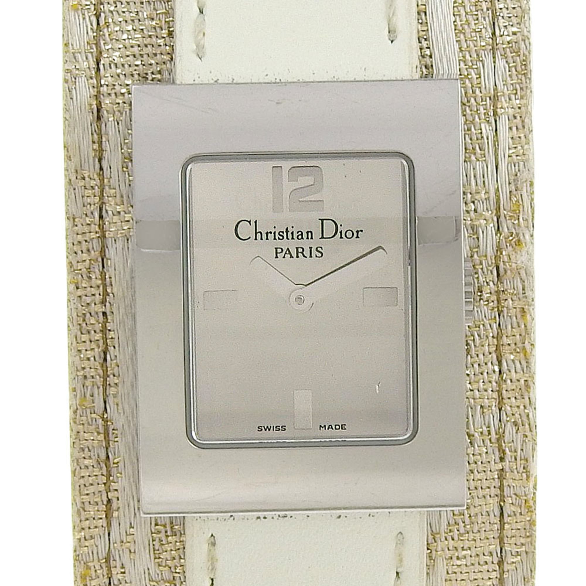 Christian Dior Maris Watch D78-109 Stainless Steel x Shimmer Leather Quartz Analog Display Silver Dial Women's — Good