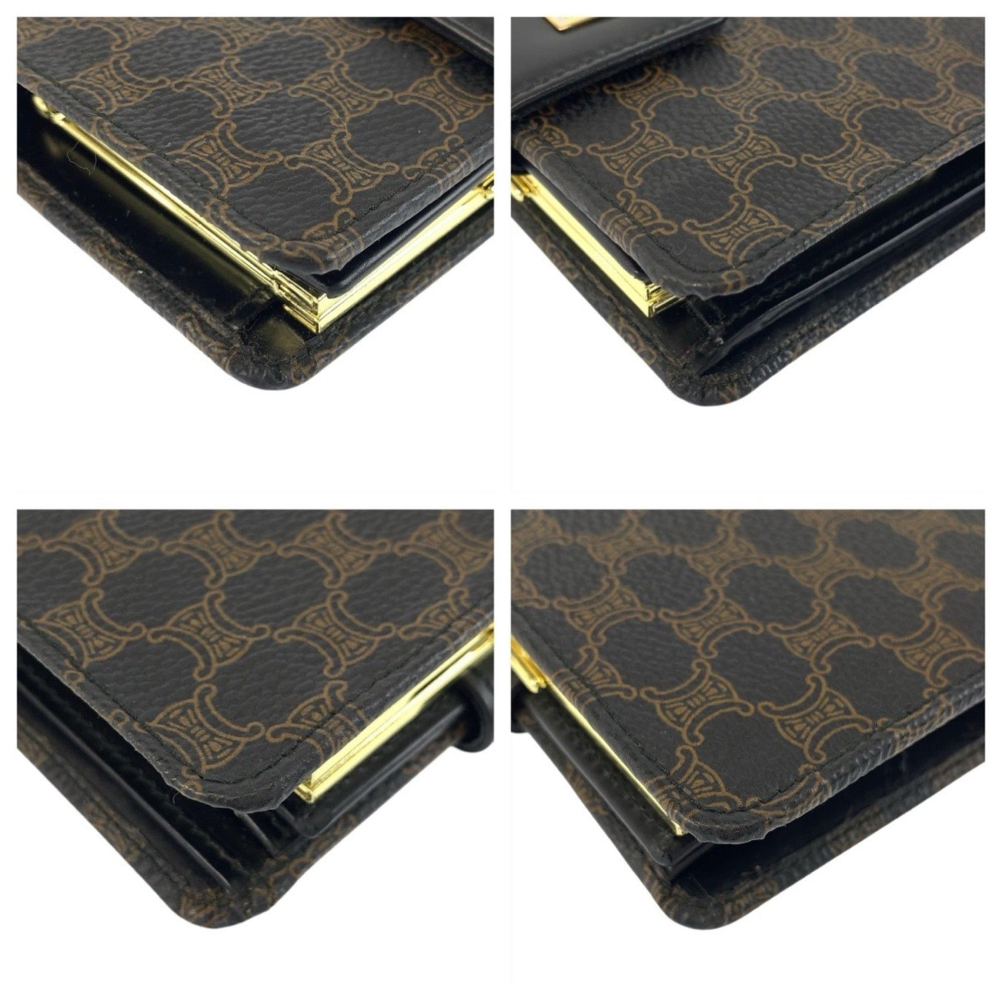 CELINE Vintage Macadam Brown/Black/Gold Hardware M 00 Bi-fold Compact Wallet for Women