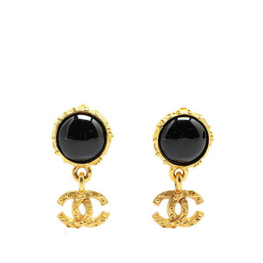 Vintage Chanel Coco Mark Gripoir Swing Earrings in Gold with Black Plated and Colored Stones for Women
