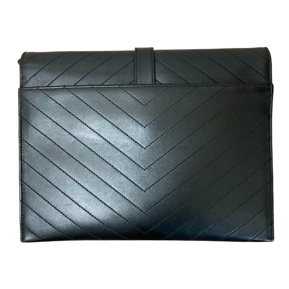 Yves Saint Laurent SAINT LAURENT PARIS BO MONOGRAMME Cassandra V-Stitch Chain Shoulder Bag in Black for Women — Like New