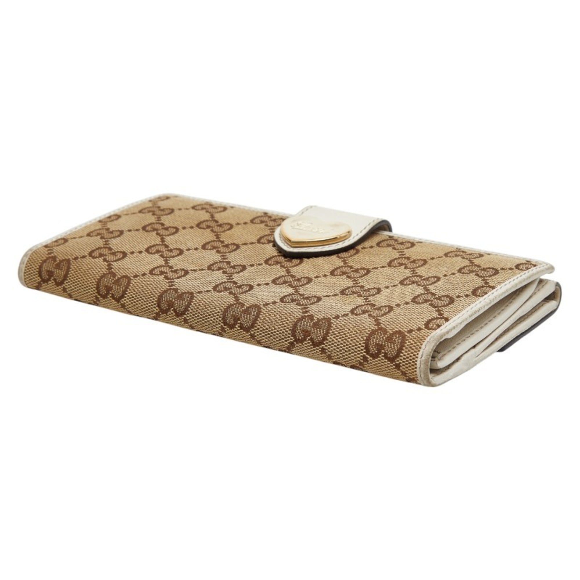 Gucci GG Canvas Heart Long Wallet 203550 Beige White Leather Women's GUCCI