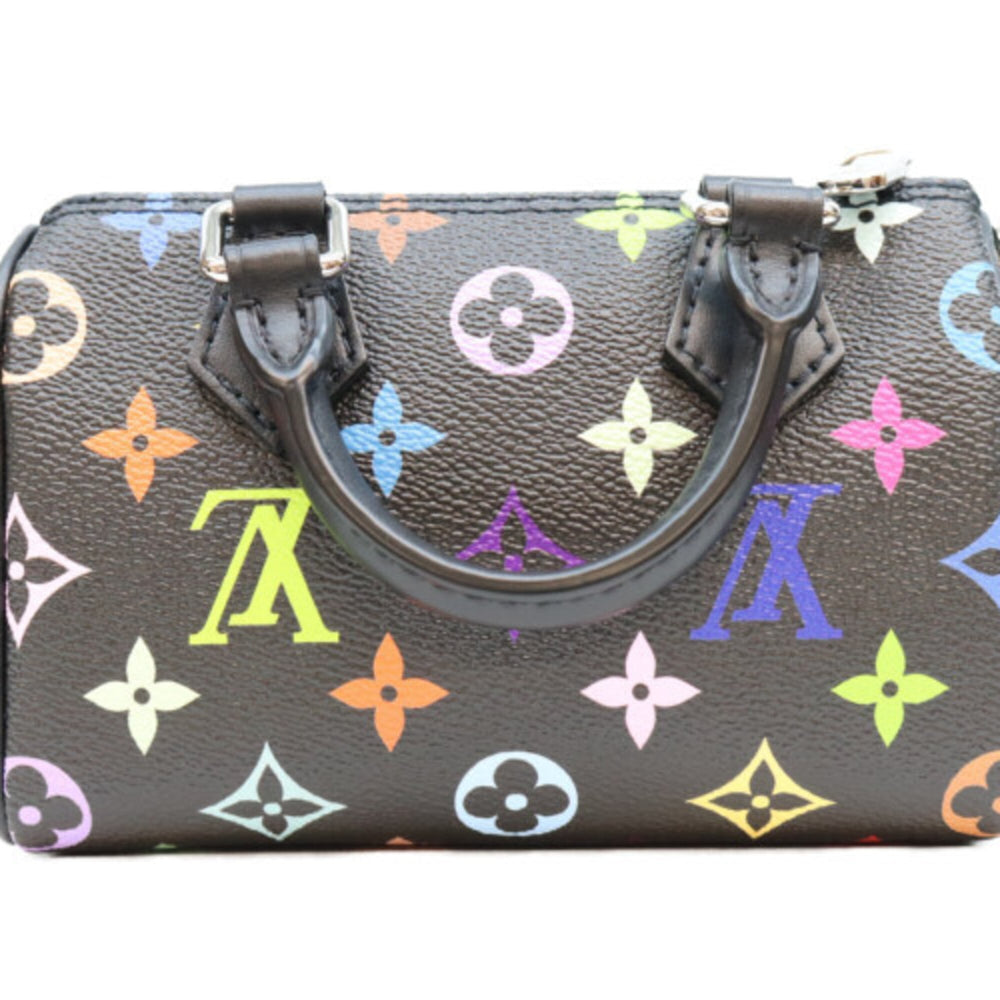 LOUIS VUITTON x Takashi Murakami M13406 Multicolor Noir Nano Speedy Boston Bag Black Silver Hardware Women's — Like New