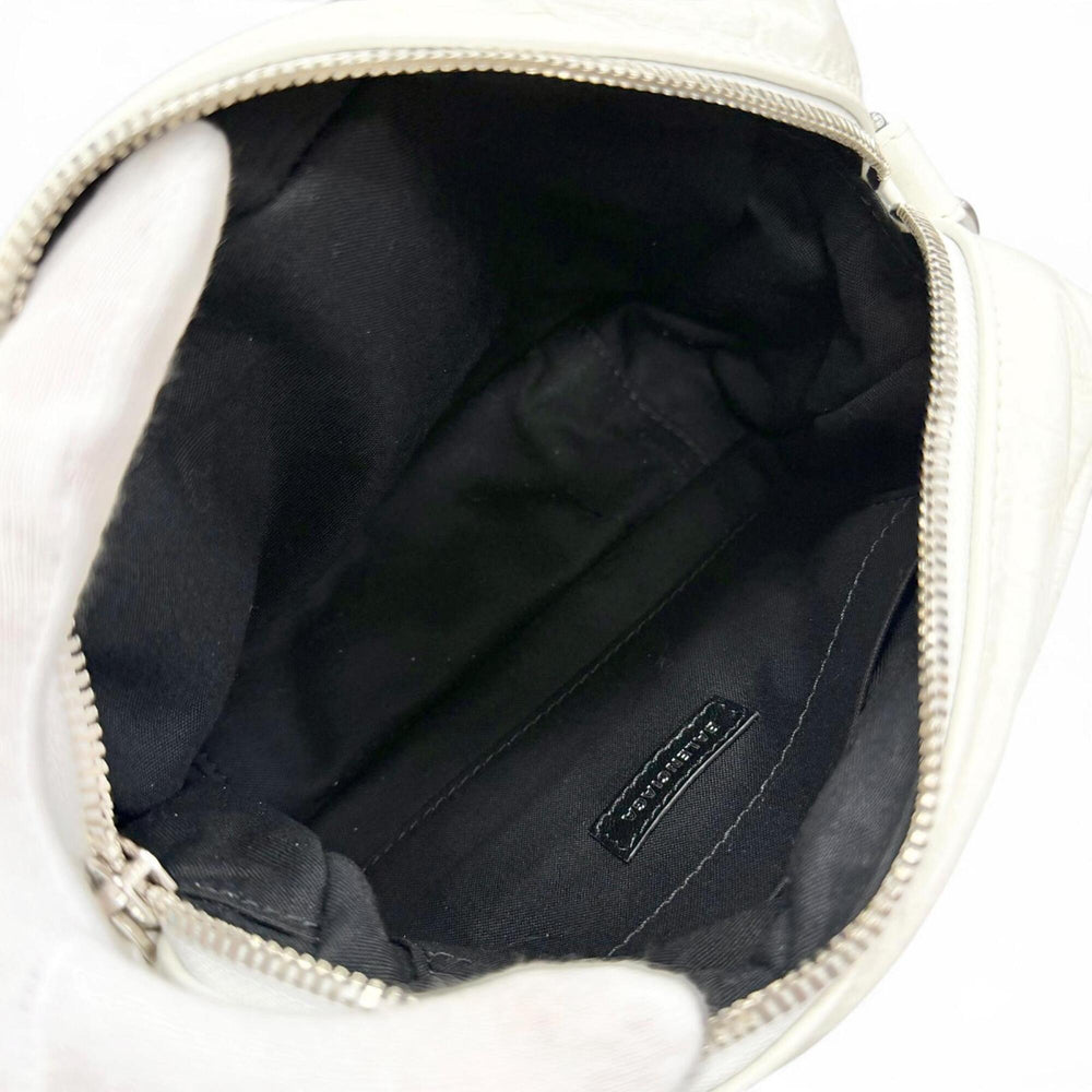BALENCIAGA 806459 MONACO Arena Calfskin Chain Shoulder Bag, White with Silver Hardware, Women's, Dust Bag — Like New