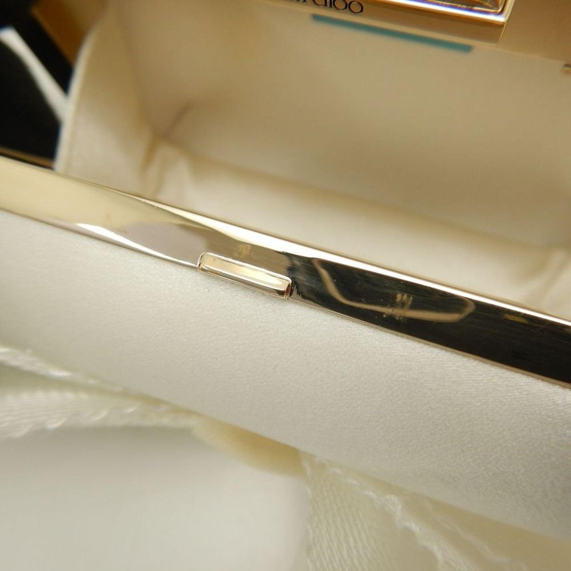 JIMMY CHOO Microcloud Clutch Bag, Chain Clutch, Satin, Off-White, Women's, 253759 — Like New