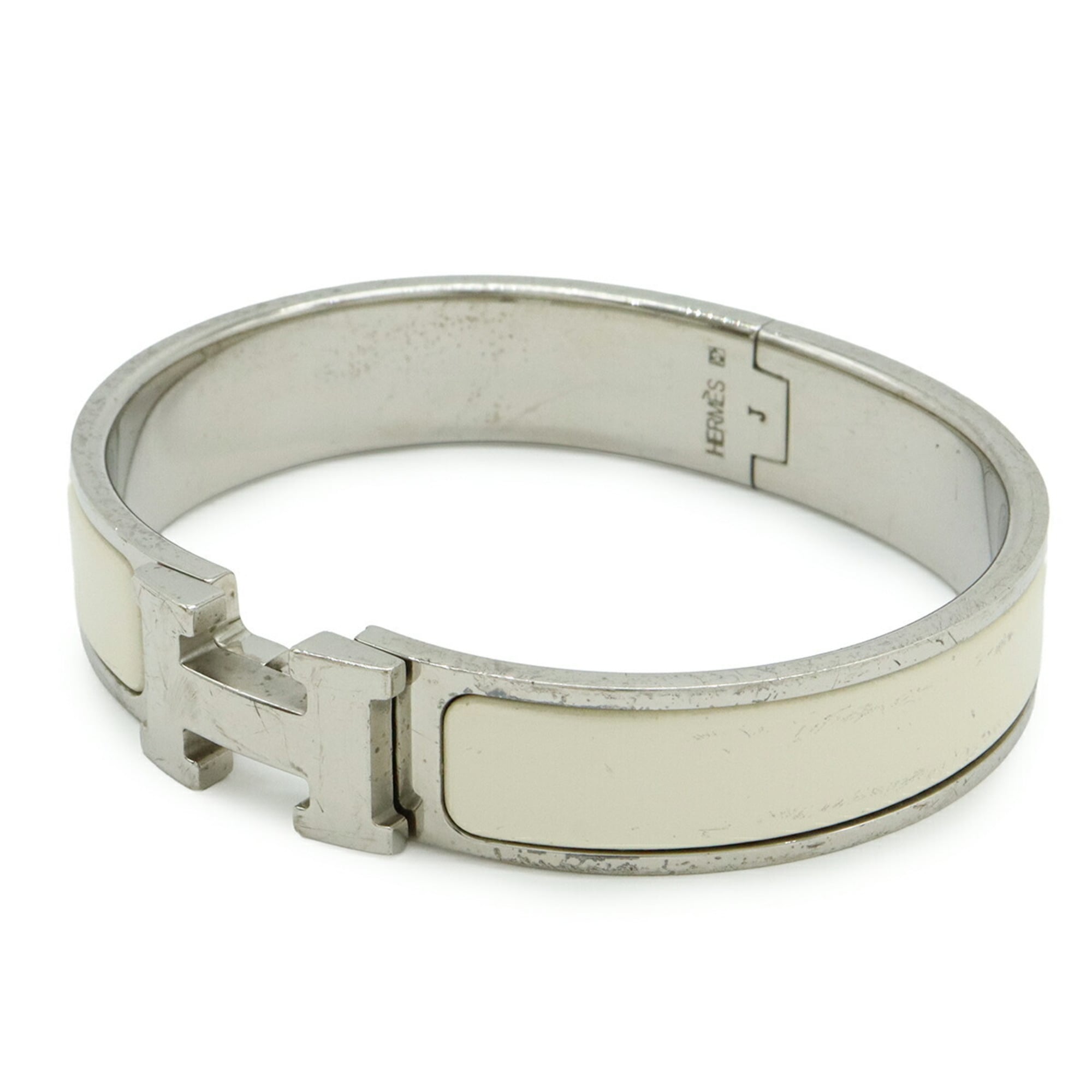 HERMES Click H PM Enamel Bracelet/Bangle in Ivory and White