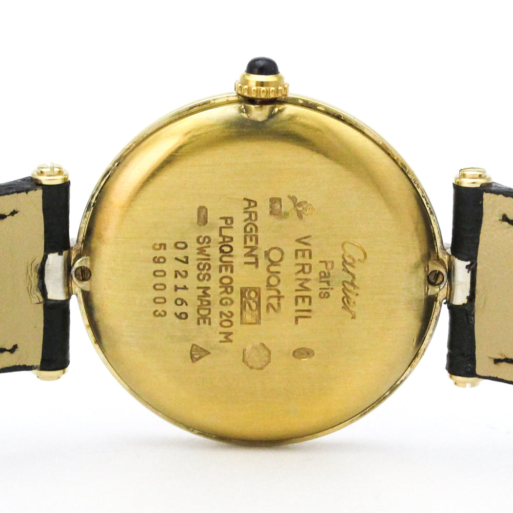 CARTIER Must Vendome Gold Plated Leather Quartz Unisex Watch 590003 — Good