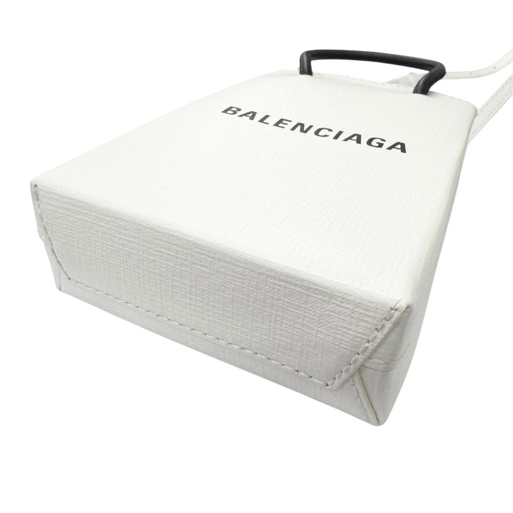 BALENCIAGA 593826 Logo Leather Shopping Phone Holder Shoulder Bag White Men's with Dust — Like New