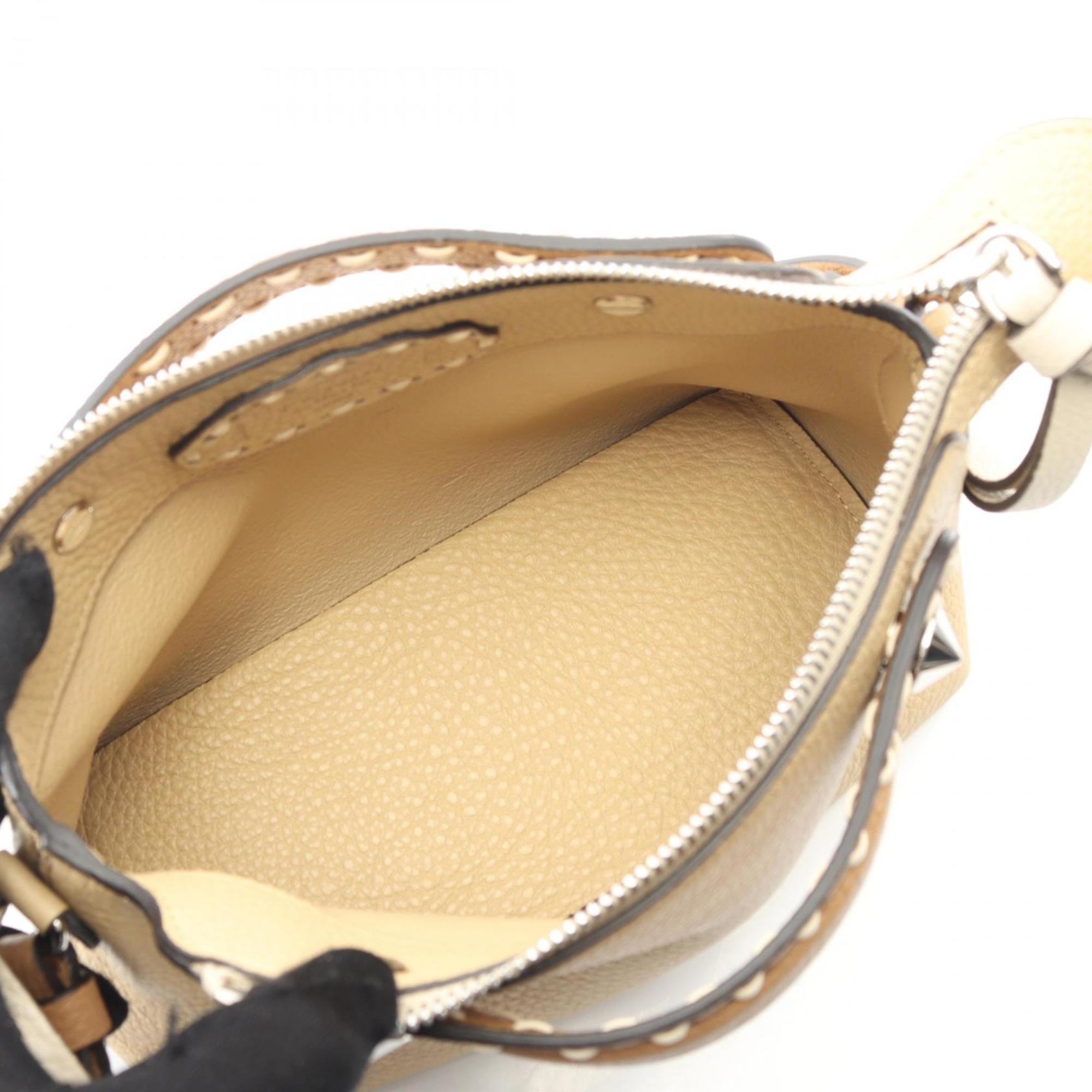 Fendi By the Way Selleria Mini Handbag, Leather, Women's, Beige and Brown, 8BS098