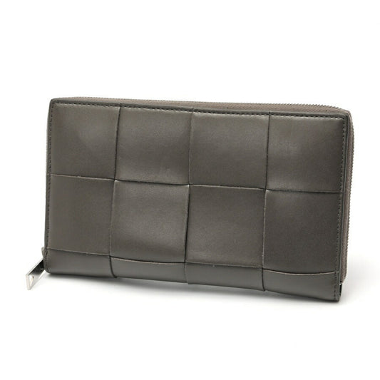 Bottega Veneta Cassette Zip Around Wallet 814649 Calf Leather Gray S-159381