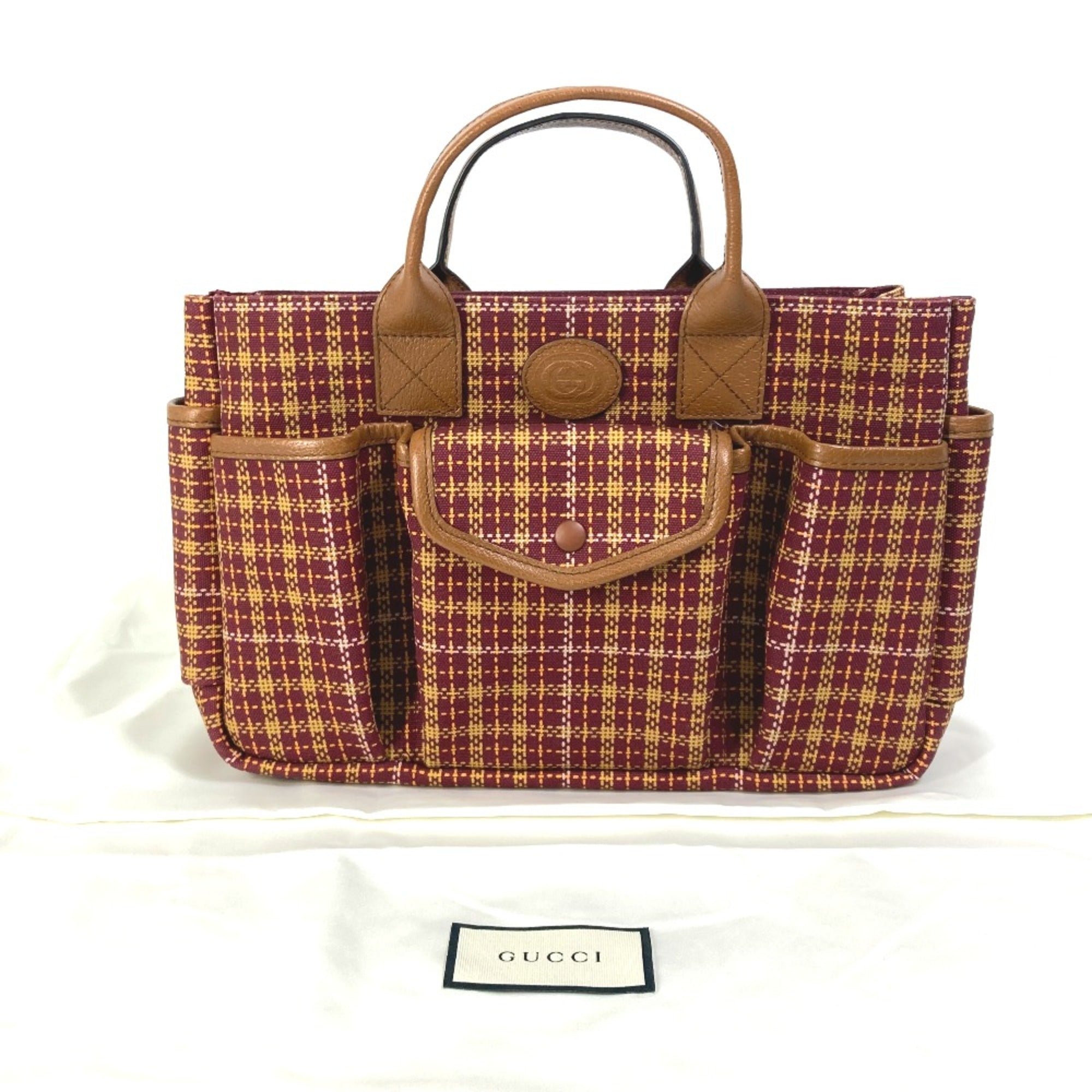 Gucci 628159 check Tote Bag Hand Bag Brown/Bordeaux Based — Like New