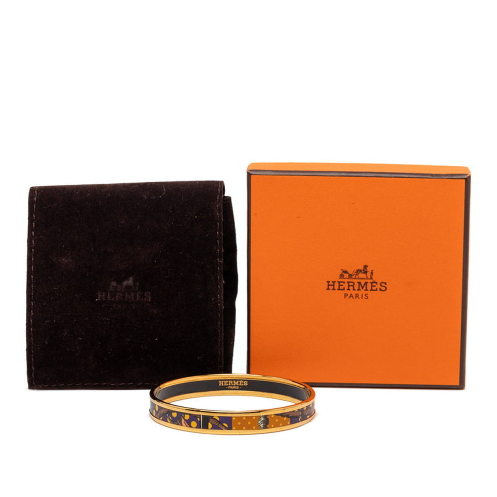 Hermes Enamel PM Cloisonne Bangle in Gold, Black, and Multicolor Plated for Women