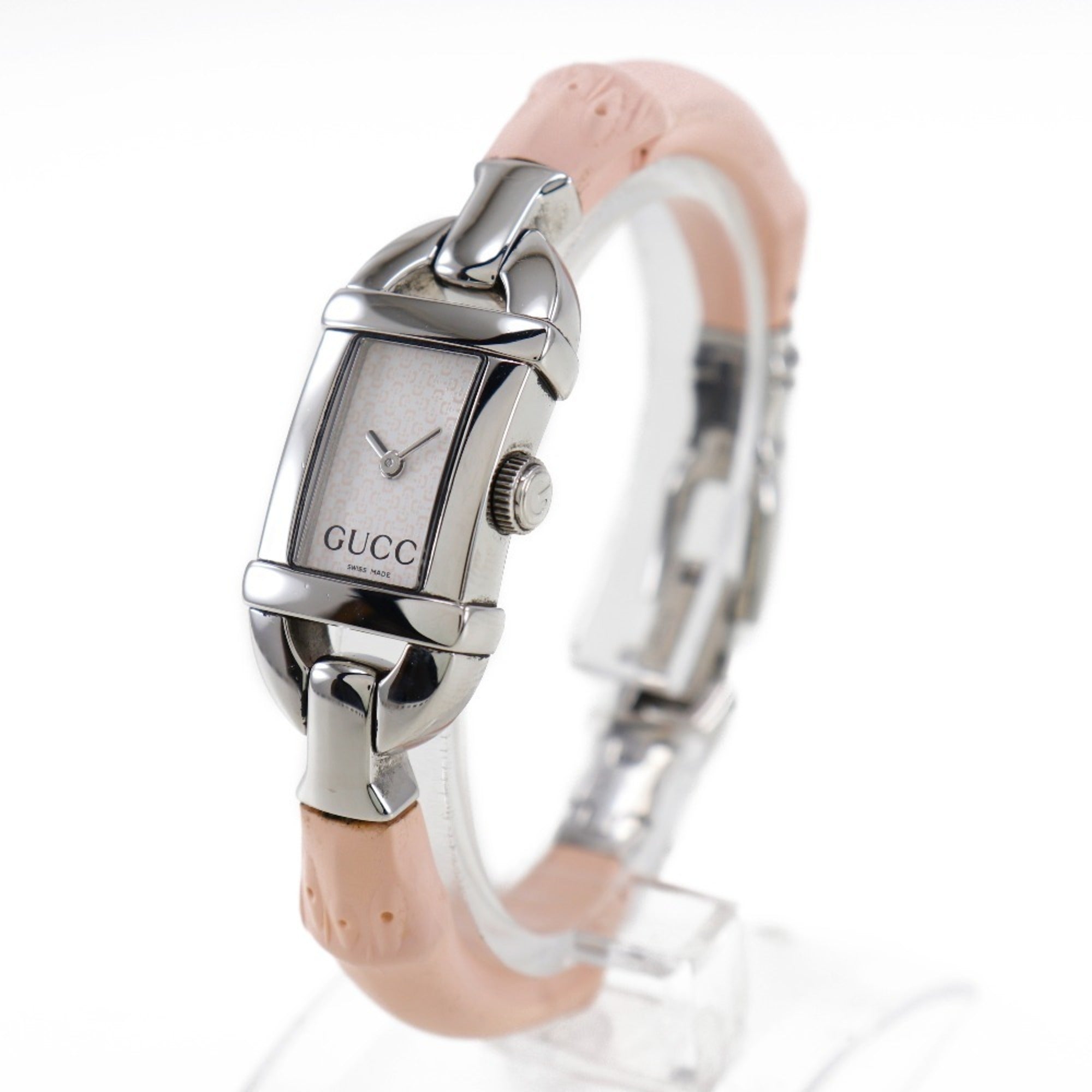 Gucci Bamboo Watch 6800L Stainless Steel x Rubber Pink Quartz Analog Display White Dial Women's — Good