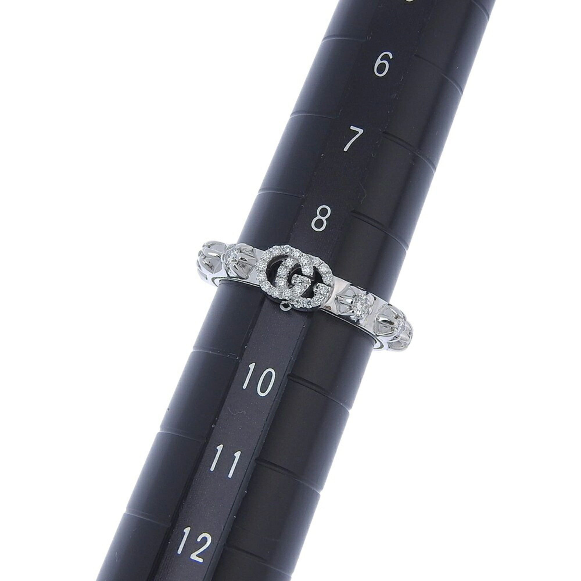 Like new Gucci 5.0g GG Interlocking G Ring in 18K White Gold with Full Diamonds, size 9 — Like New