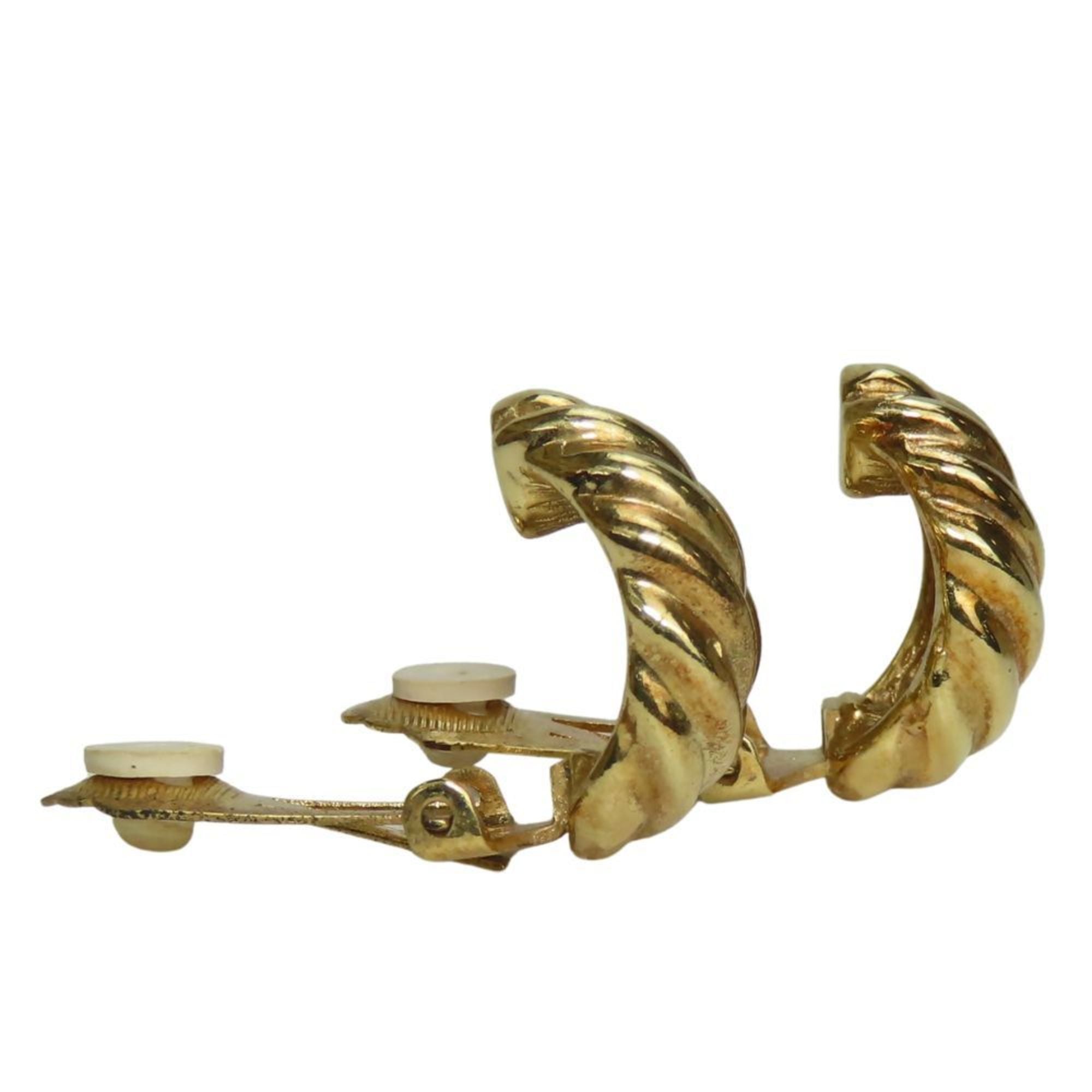 Christian Dior Earrings Metal Gold Leaf Motif Plated Women's