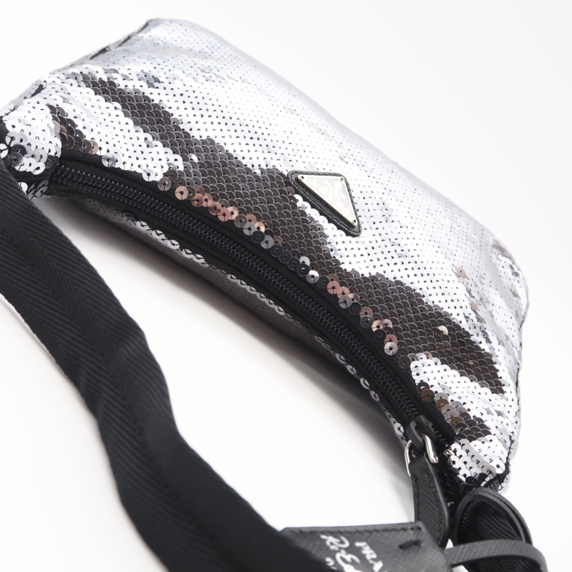 PRADA Nylon Re-Edition Sequin Hobo Handbag WS22477 Silver Black Women's — New - Store Return