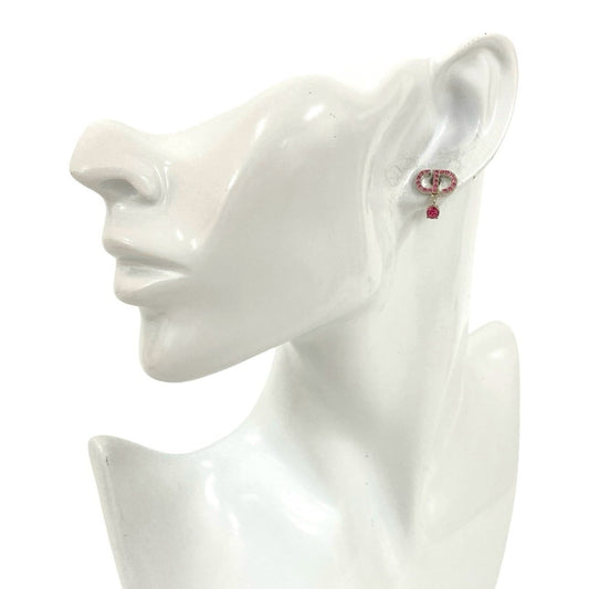 Christian Dior CD logo motif rhinestone plated earrings in silver and pink (13778)