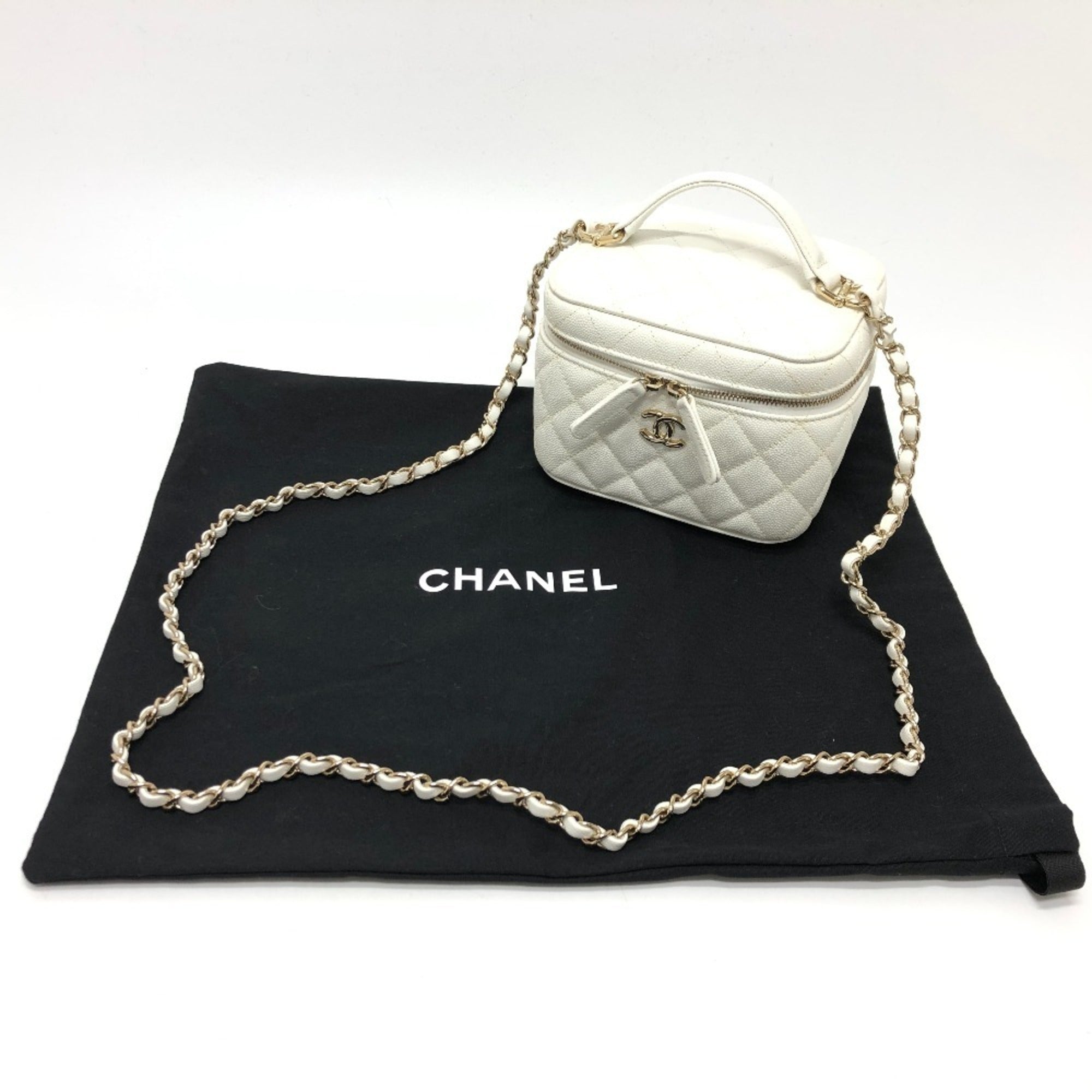 CHANEL AS3171 Coco Mark CC Vanity Bag Chain Handbag Shoulder Caviar Skin Women's White — New - Store Return