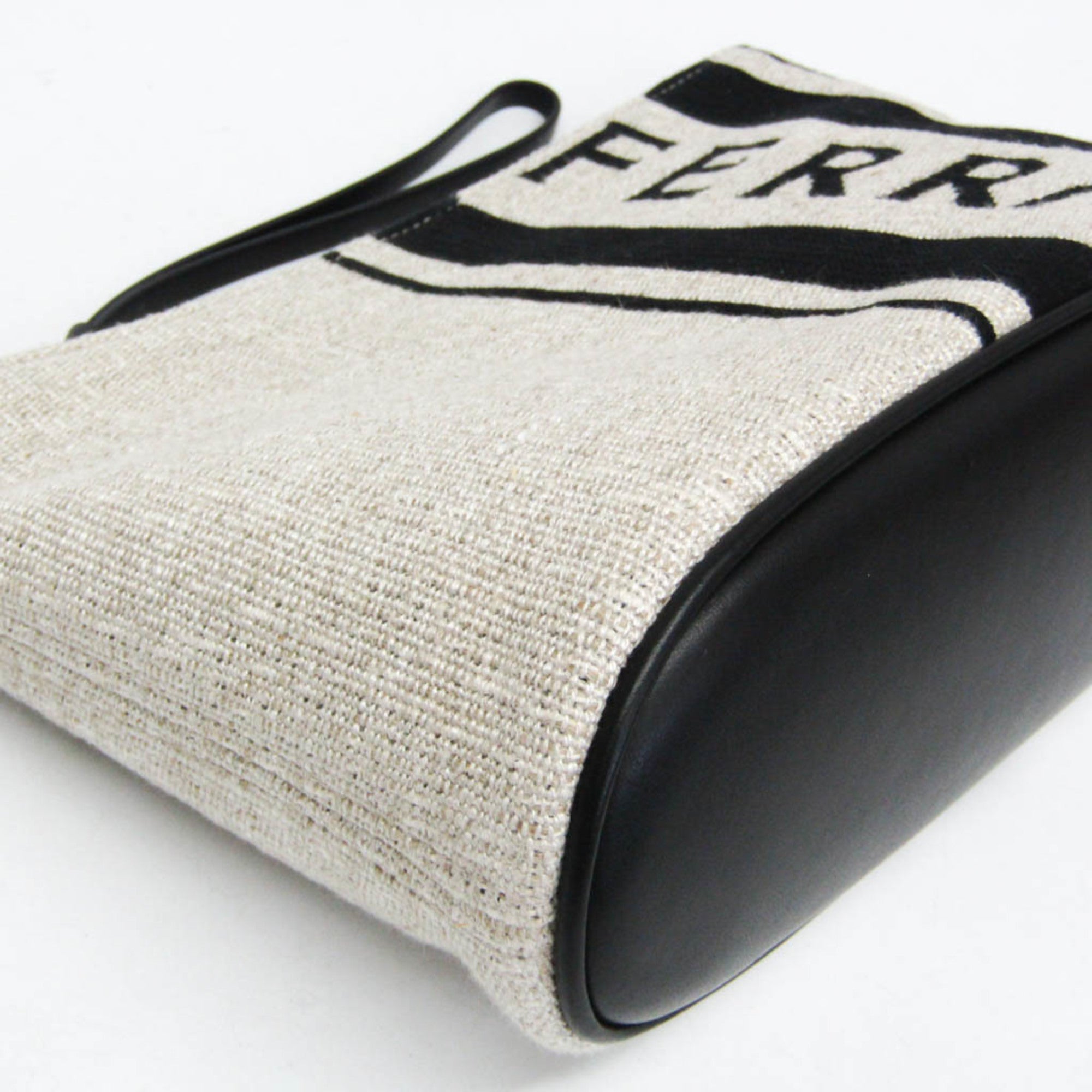 Salvatore Ferragamo Logo EE-24 1638 Men,Women Leather,Cotton Pouch Beige,Black — Like New