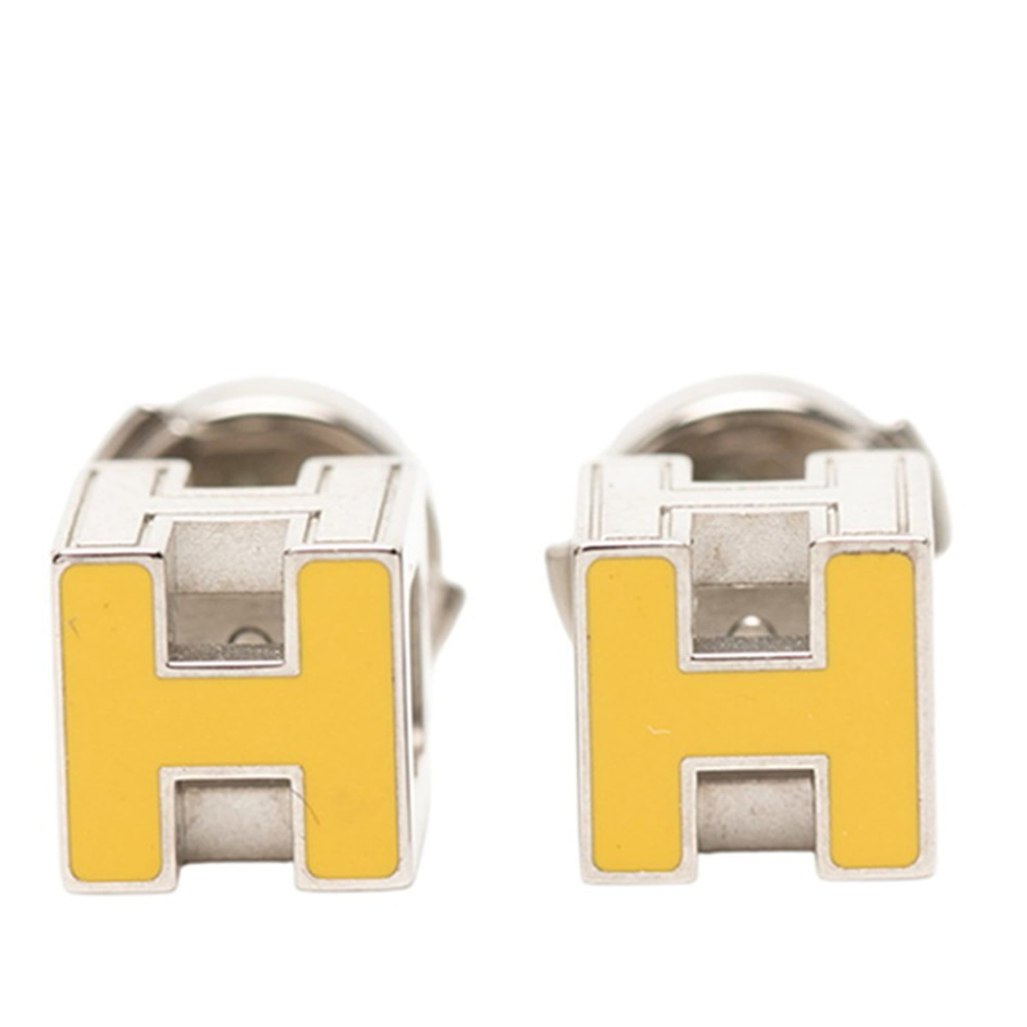 Hermes Hermès Carge d'Ache H Cube Earrings in Silver and Yellow Metal for Women