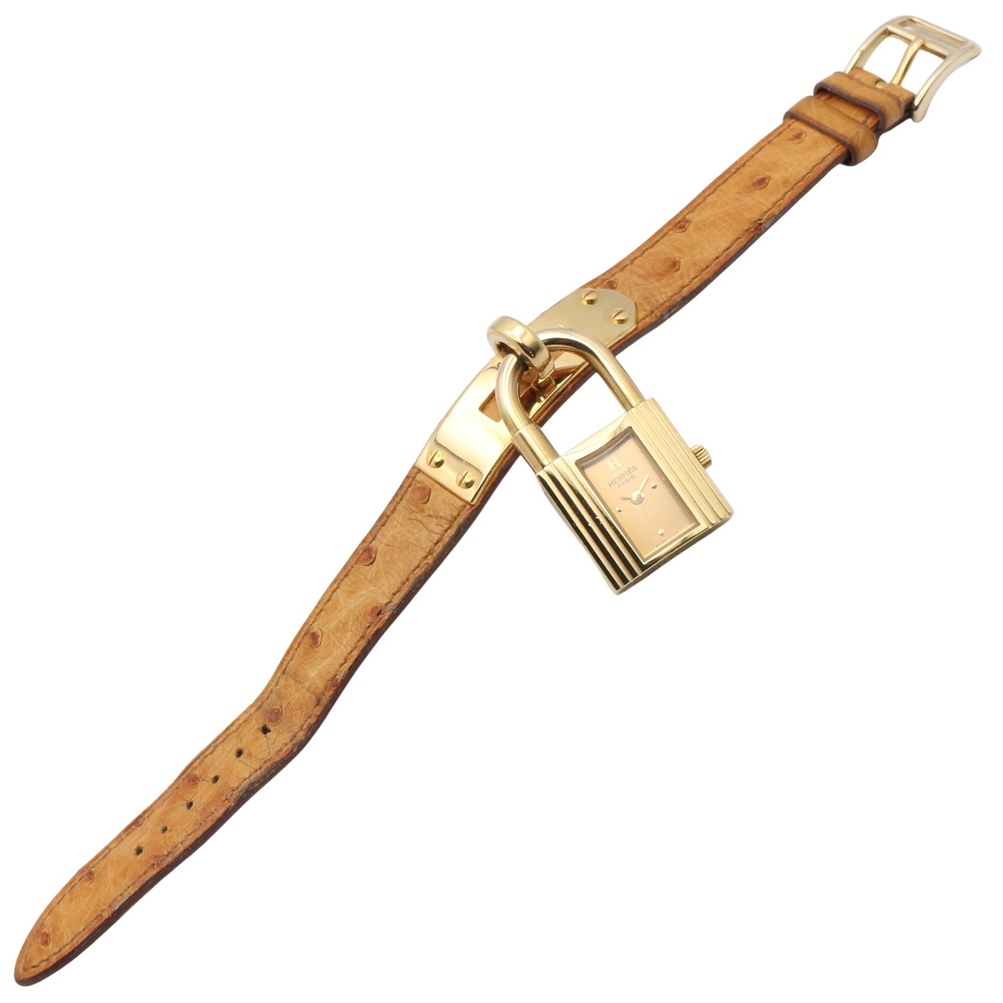 Hermes Kelly Watch, Gold Plated Leather Strap, Ladies' Champagne Color, KE1.201 — Very Good