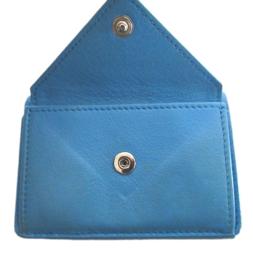 BALENCIAGA Paper Mini Leather Compact Wallet Tri-fold Coin Purse Billfold Card Slot Blue Women's