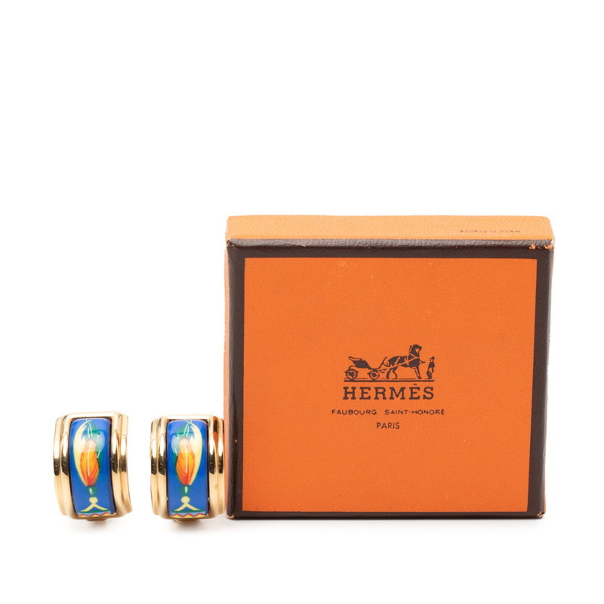 Hermes earrings, gold, blue, multicolor plated, women's, HERMES