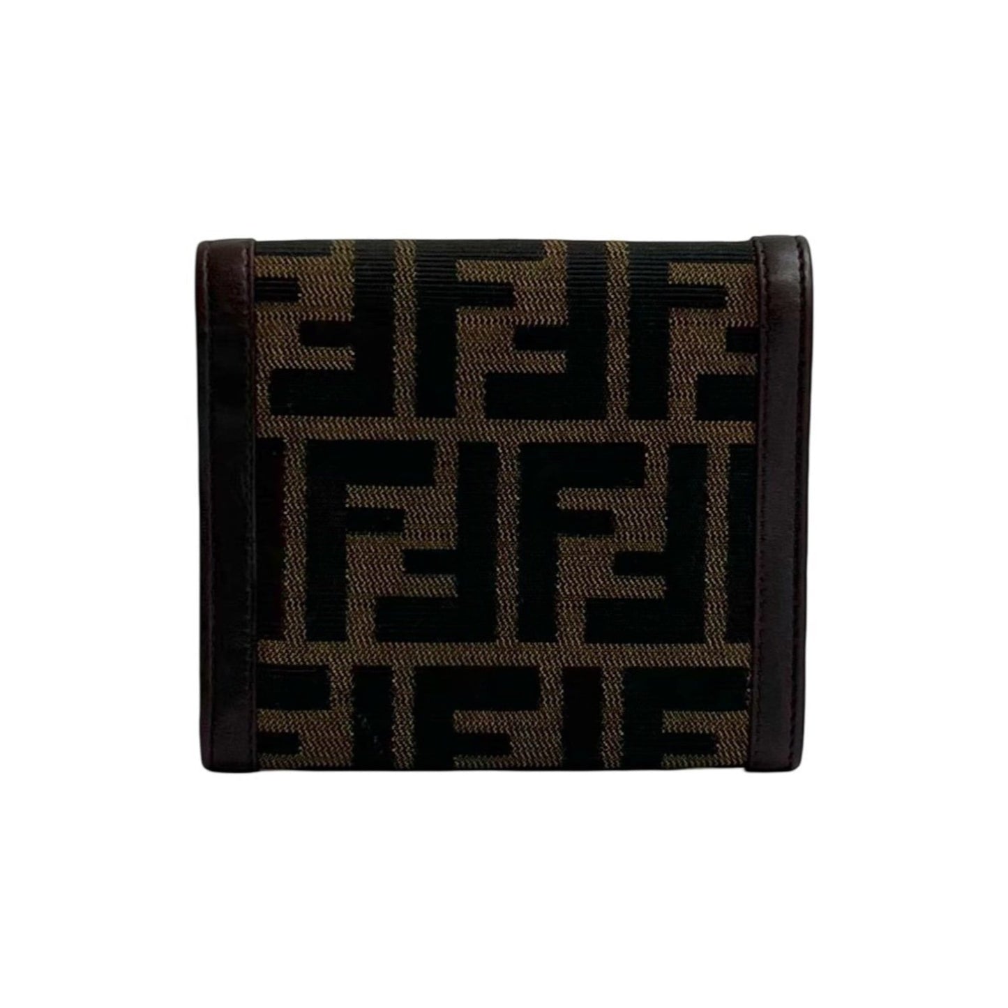 FENDI Zucca FF Pattern Canvas and Leather Tri-fold Wallet with Mini Card Case, Brown Black, 95098