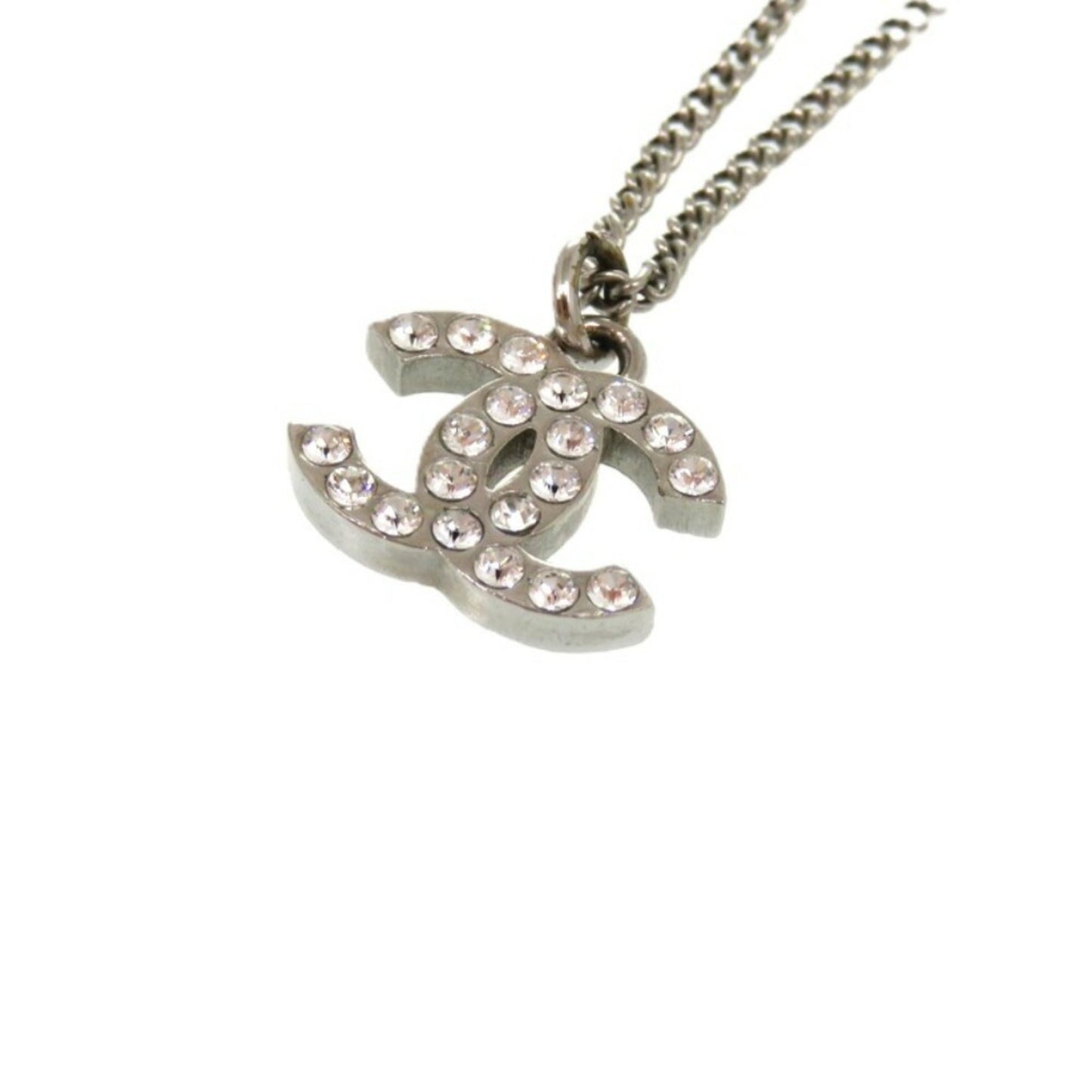 Chanel Coco Mark A28942 Metal Rhinestone Silver 0834 Necklace CHANEL