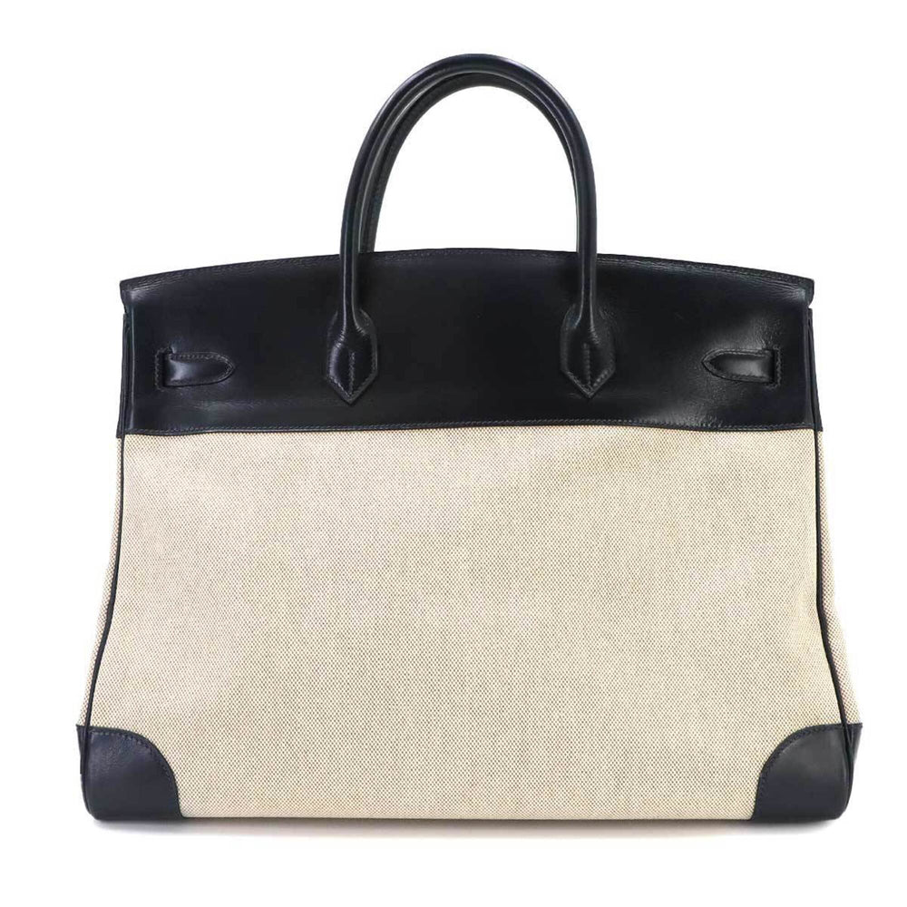 Hermes Birkin 40, Box Calf Leather, Toile H Blue Marine Beige, Handbag, 〇R Stamp, Made in 1988, Gold Hardware — Like New