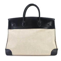 Hermes Birkin 40, Box Calf Leather, Toile H Blue Marine Beige, Handbag, 〇R Stamp, Made in 1988, Gold Hardware — Like New