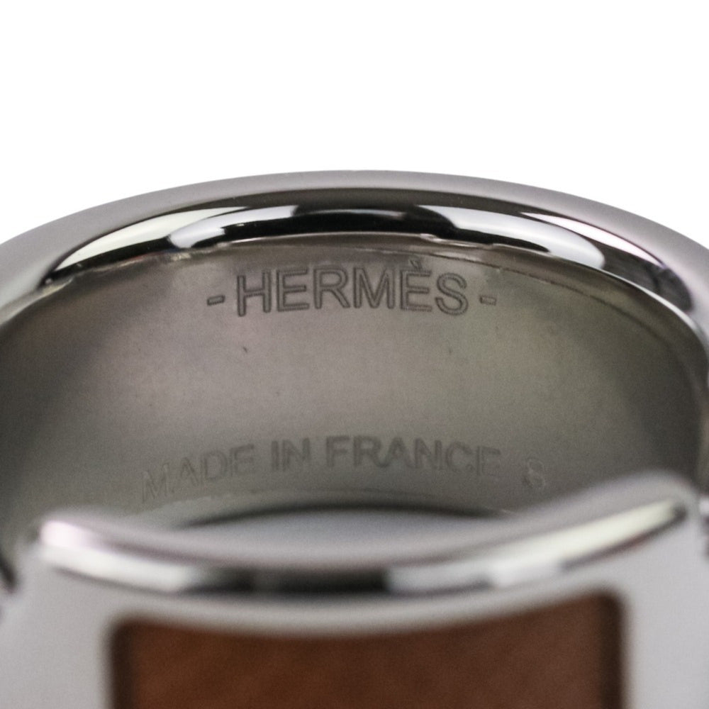 HERMES Olympe PM Ring, Small, Silver, Brown, Women's — Like New