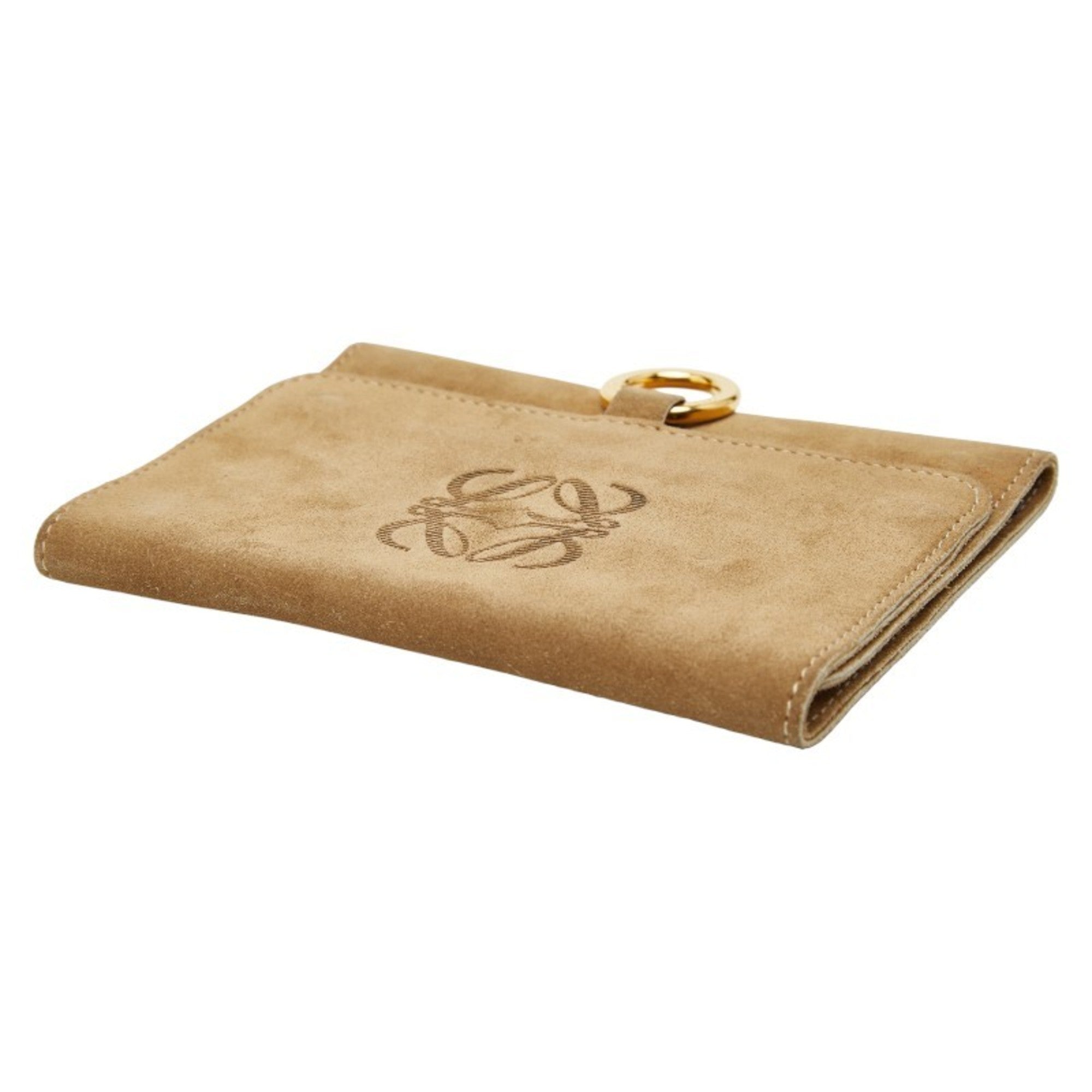 LOEWE Anagram Pouch Tri-fold Wallet in Beige Suede for Women