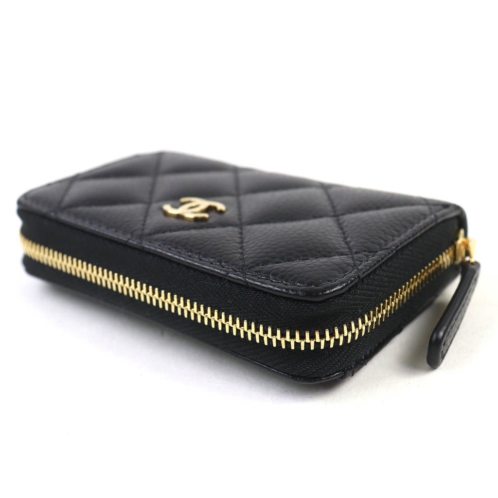 CHANEL Classic Coin Purse in Caviar Leather with Coco Mark and Random Serial Number. Zip-Up Wallet/Coin Case Black Gold Hardware. Includes Box Dust Bag. Made Italy.