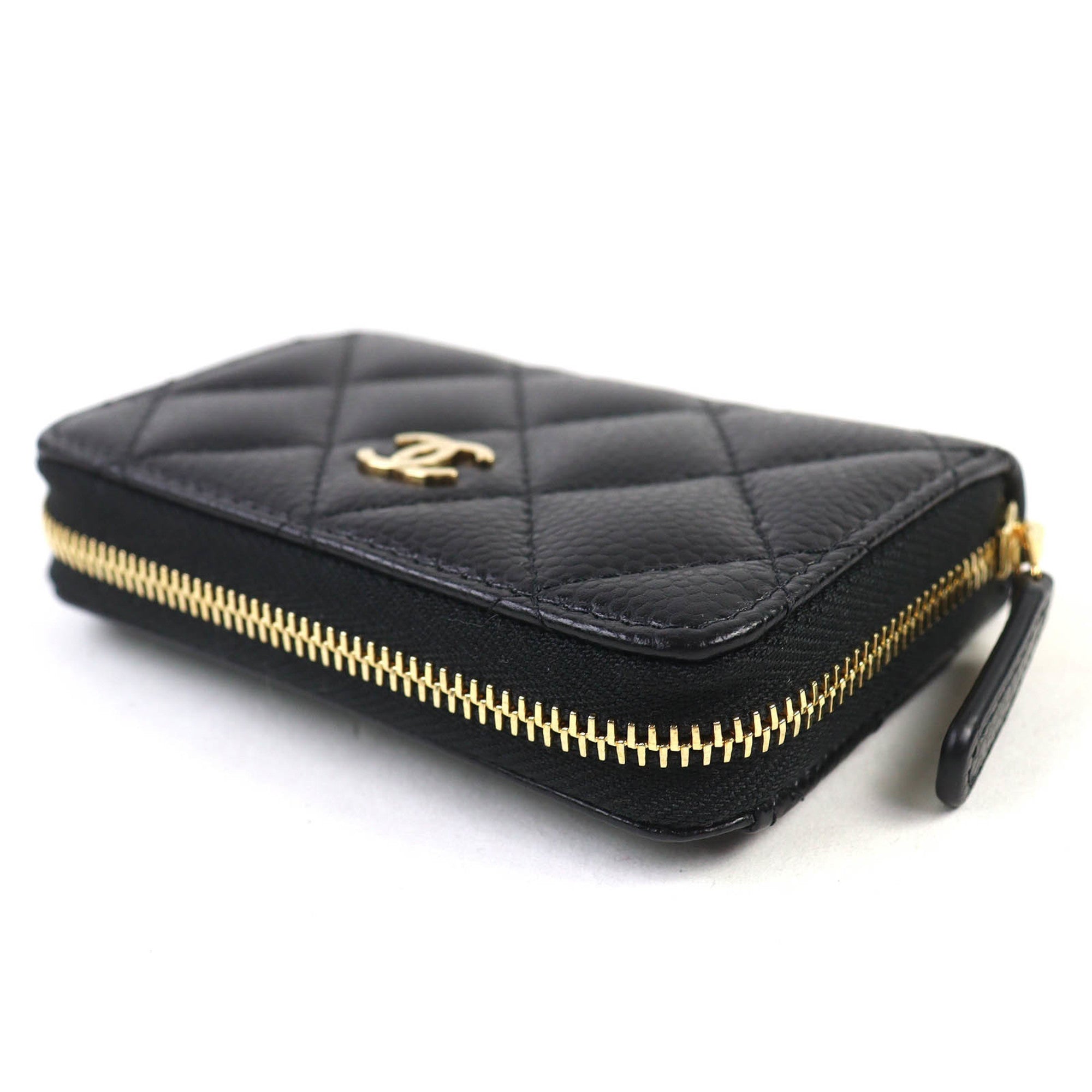 CHANEL Classic Coin Purse in Caviar Leather with Coco Mark and Random Serial Number. Zip-Up Wallet/Coin Case Black Gold Hardware. Includes Box Dust Bag. Made Italy.