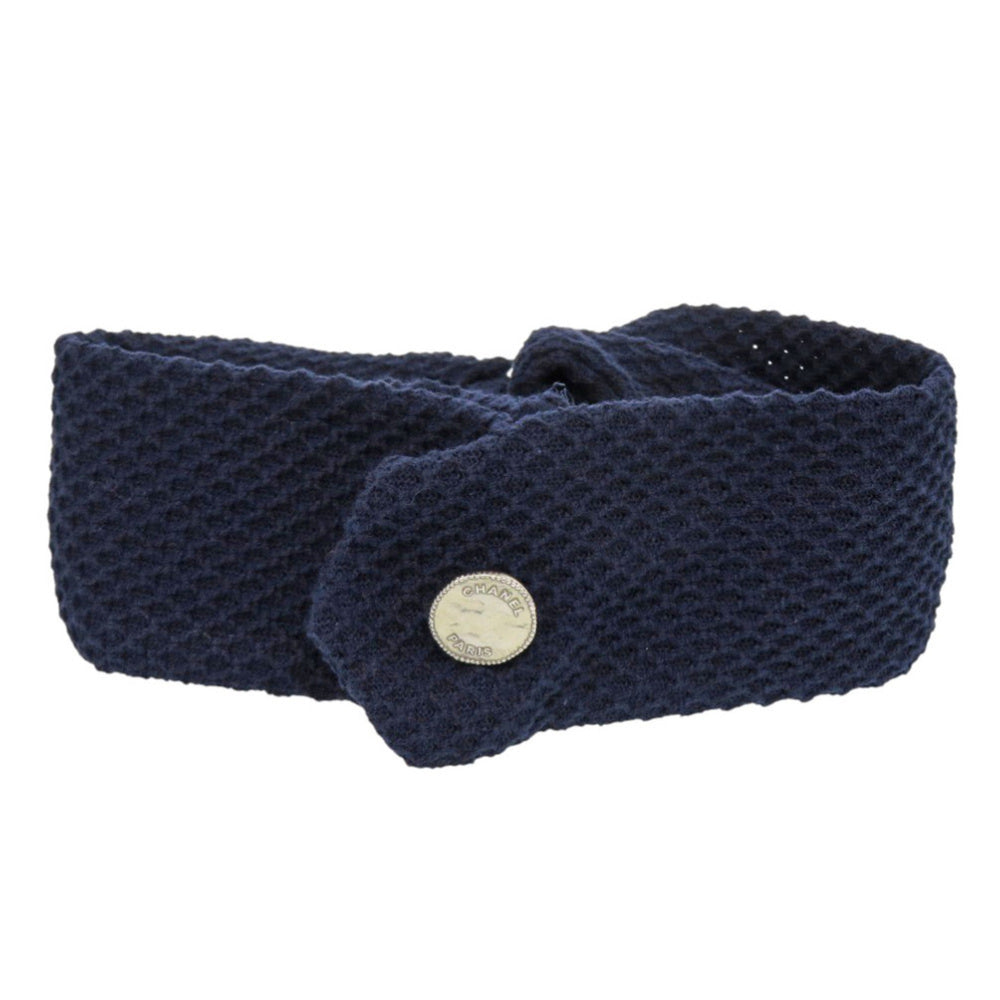 Like new Chanel 3-piece travel set including headband, scrunchie, and pouch, cotton, navy blue, 0541 CHANEL — Like New